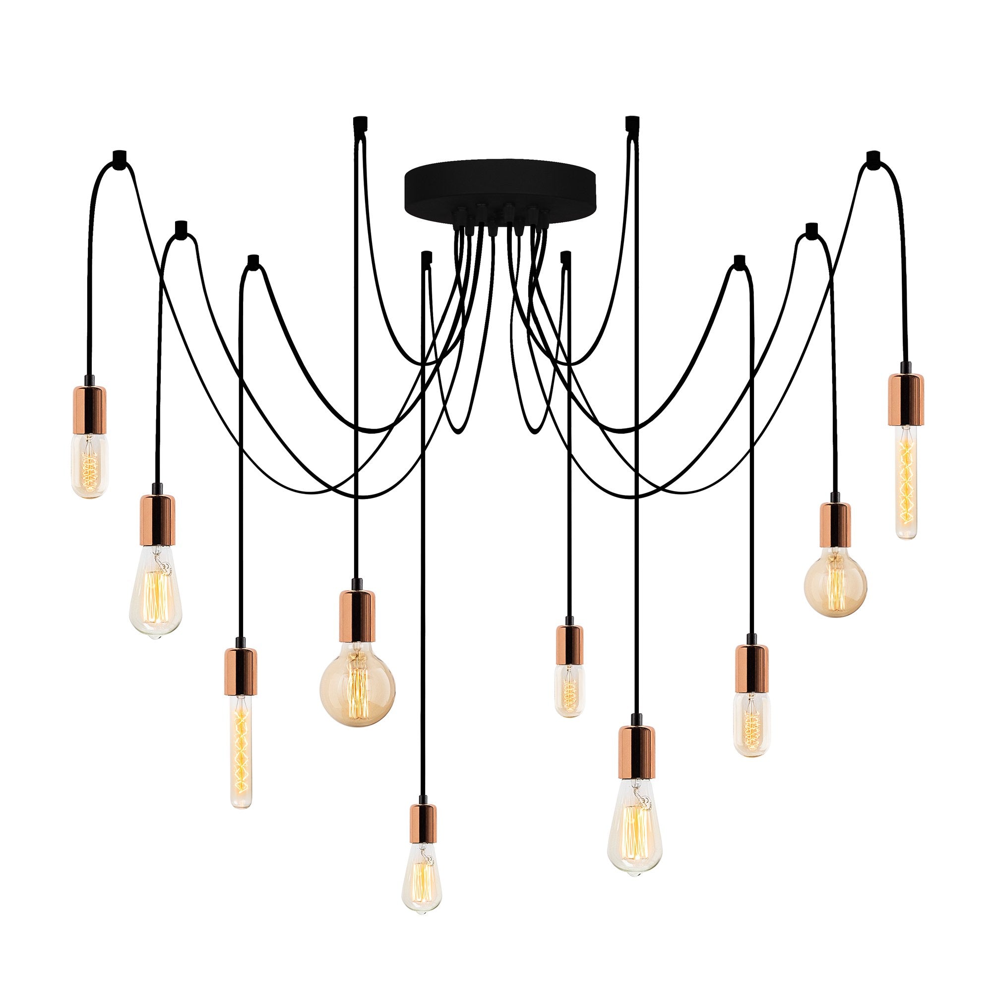 Candeeiro de Teto moderno de cobre, 186 x 186 cm, altura ajustável, 10 x E27, máx. 40 W | Corpo de metal elegante, IP20 | Perfeito para decoração elegante