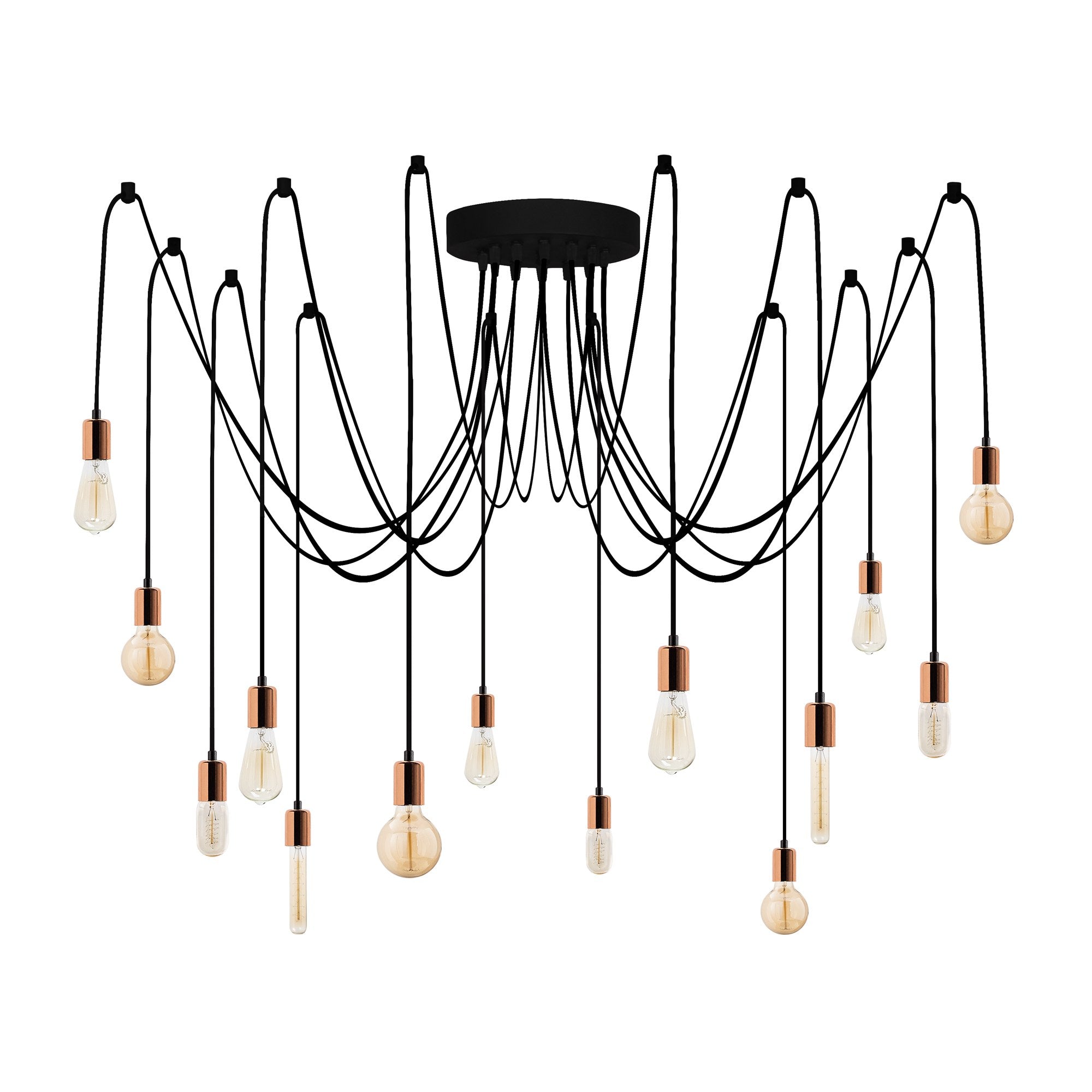 Candeeiro de Teto moderno de cobre, altura ajustável de 102 cm, 216 x 216 cm | Corpo de metal, 14 x E27 máx. 40 W | Iluminação elegante para residências e escritórios