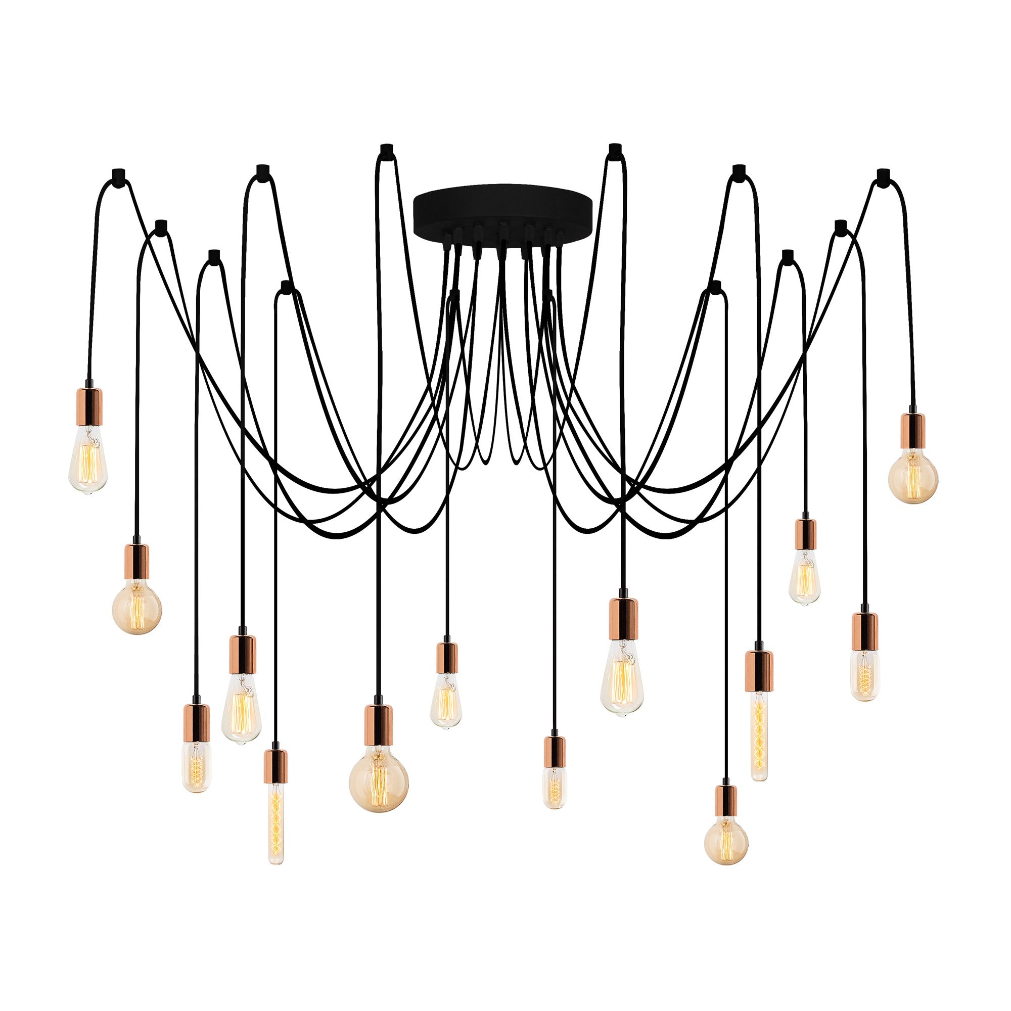 Candeeiro de Teto moderno de cobre, altura ajustável de 102 cm, 216 x 216 cm | Corpo de metal, 14 x E27 máx. 40 W | Iluminação elegante para residências e escritórios