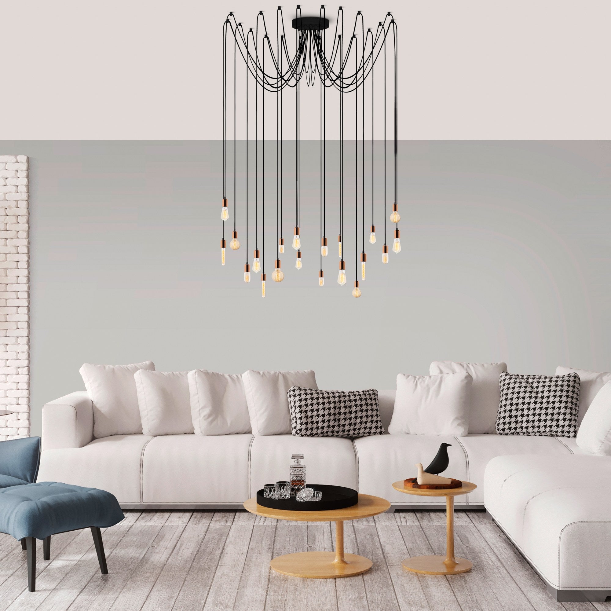 Candeeiro de Teto moderno de cobre, altura ajustável de 102 cm, 246 x 246 cm | Corpo de ferro, 20 x E27, máx. 40 W | Iluminação elegante para residências e escritórios