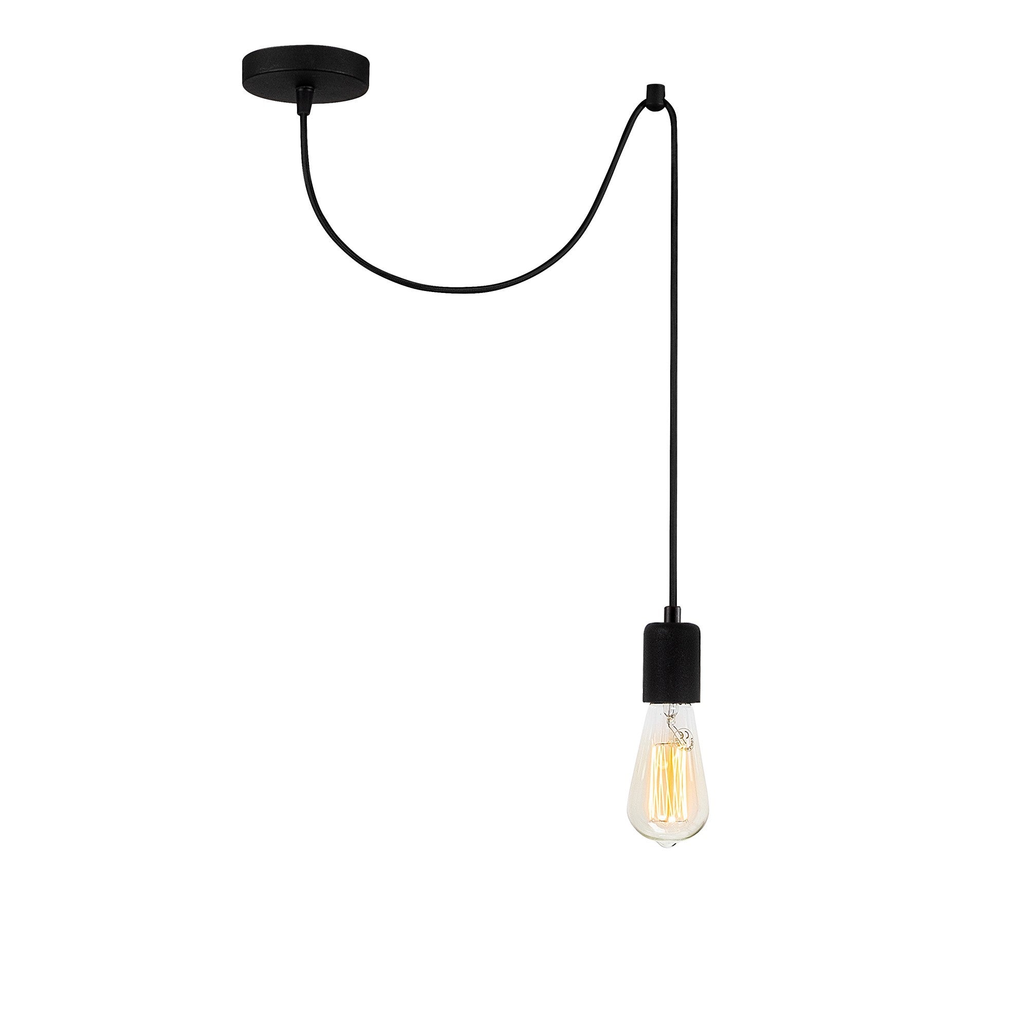 Candeeiro de Teto Industrial Moderno, Corpo em Metal Preto, 51 x 6 cm, Altura: 102 cm, Ajustável, E27 Máx. 40 W, IP20 | Iluminação Elegante para Casa e Escritório