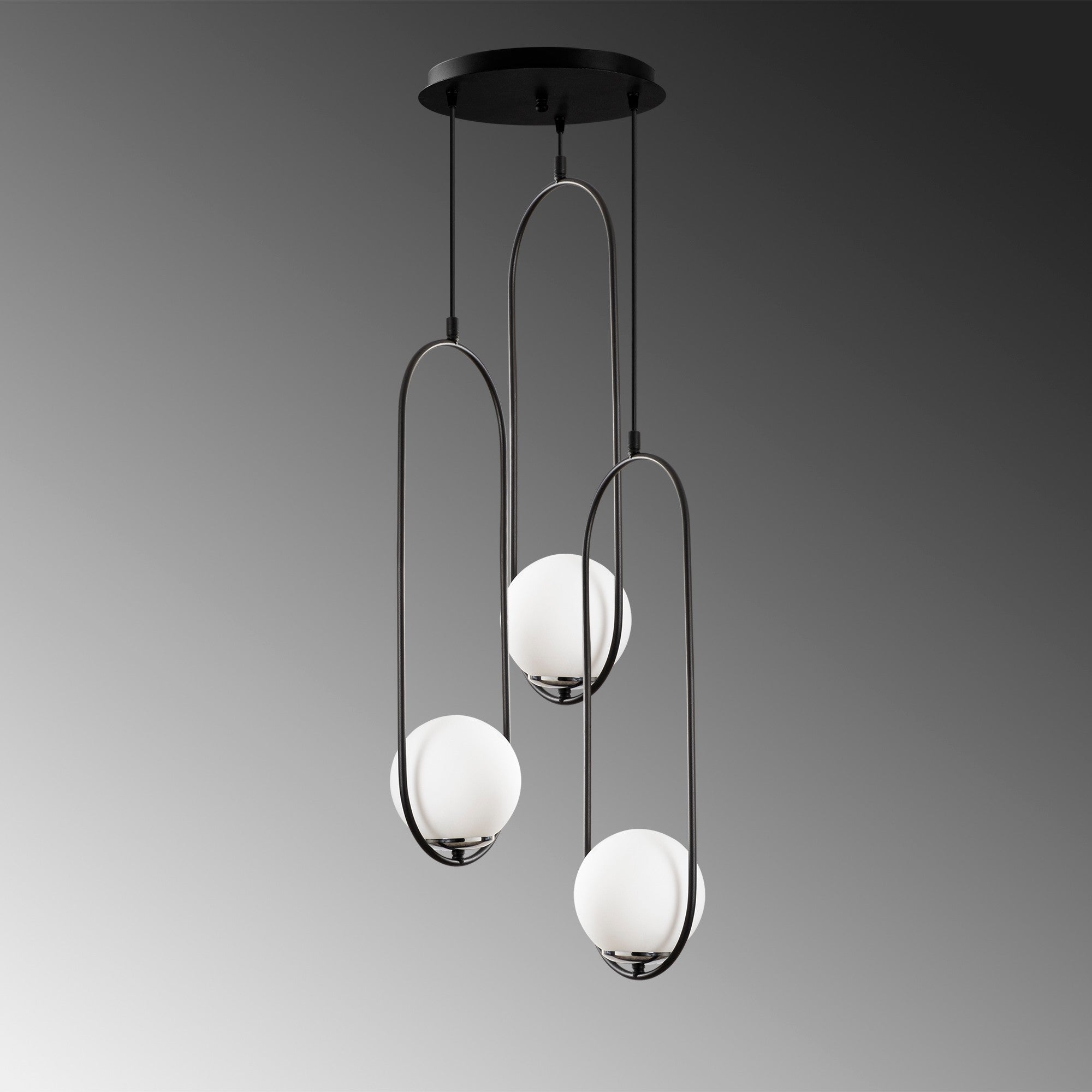 Candeeiro de Teto Industrial Moderno, Corpo em Metal Preto, 44 cm de Diâmetro, 146 cm de Altura | 3 Soquetes E27, Design Escandinavo Elegante | Perfeito para Casa e Escritório