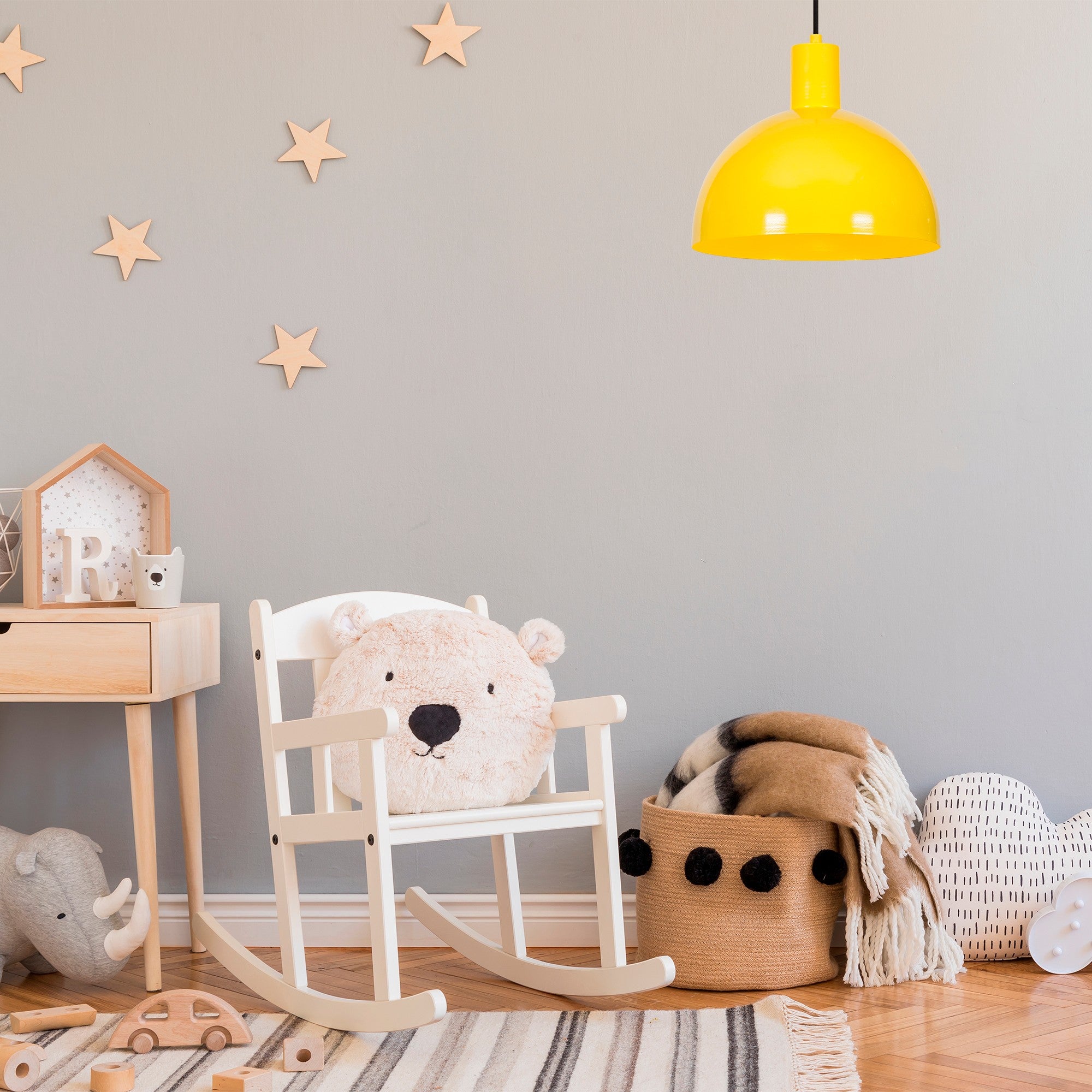 Candeeiro de Teto Amarelo Moderno, Corpo de Metal, 30 cm de Diâmetro, 117 cm de Altura | Soquete E27, Máx. 40 W | Design Elegante em Cor Sólida para Decoração de Casa