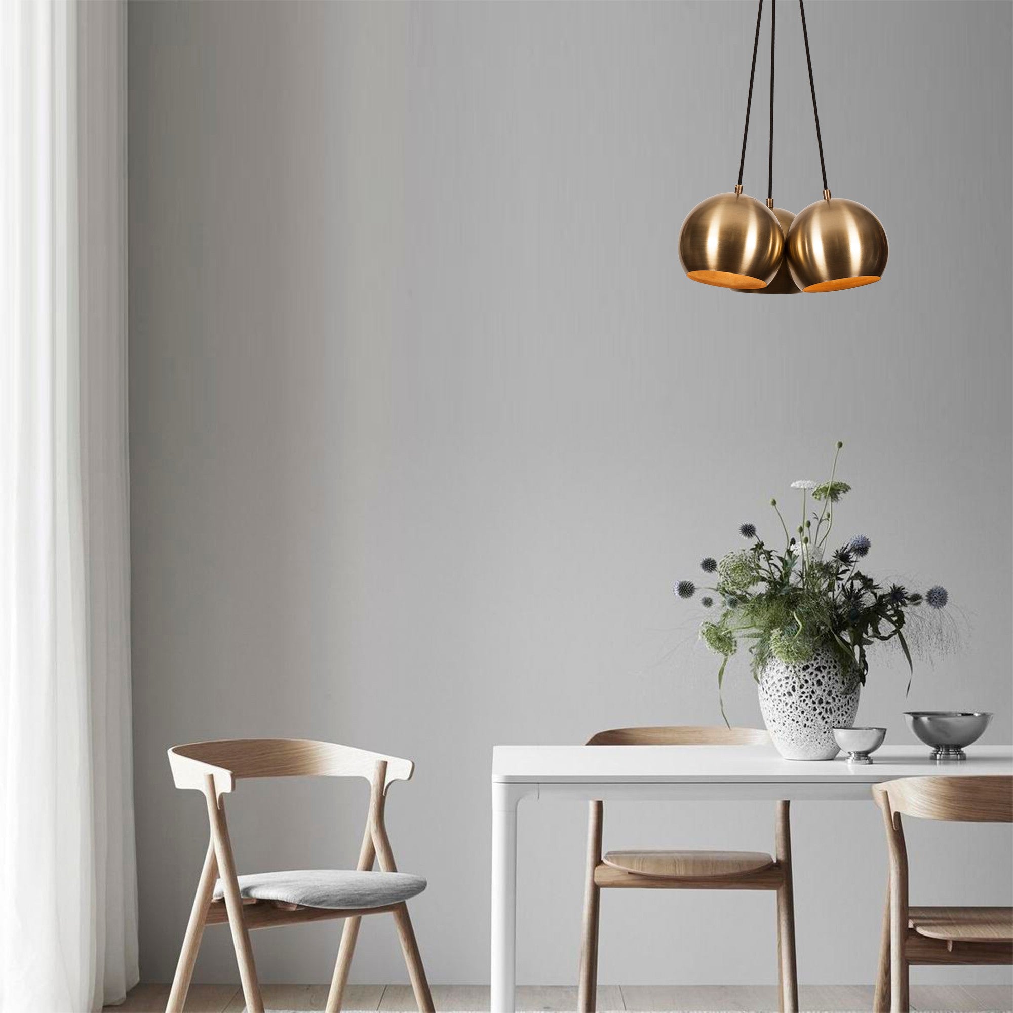 Lustre Vintage Elegante, Corpo em Metal, 40 cm de Diâmetro, 113 cm de Altura | 3 Soquetes E27, IP20 | Design Escandinavo Moderno e Glamouroso para Interiores Elegantes
