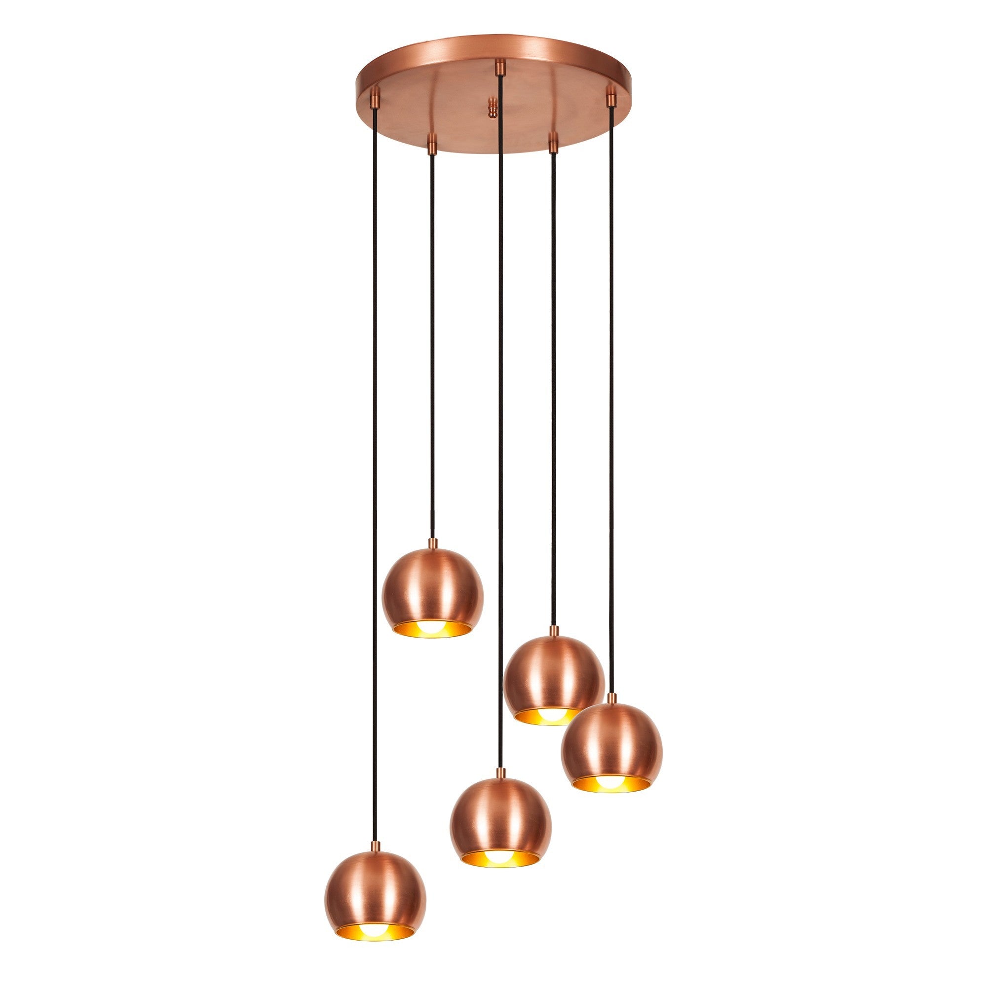 Candeeiro de Teto moderno de cobre, 48 cm de diâmetro, 108 cm de altura | Corpo de metal, 5 soquetes E27, design escandinavo elegante | Perfeito para espaços glamorosos