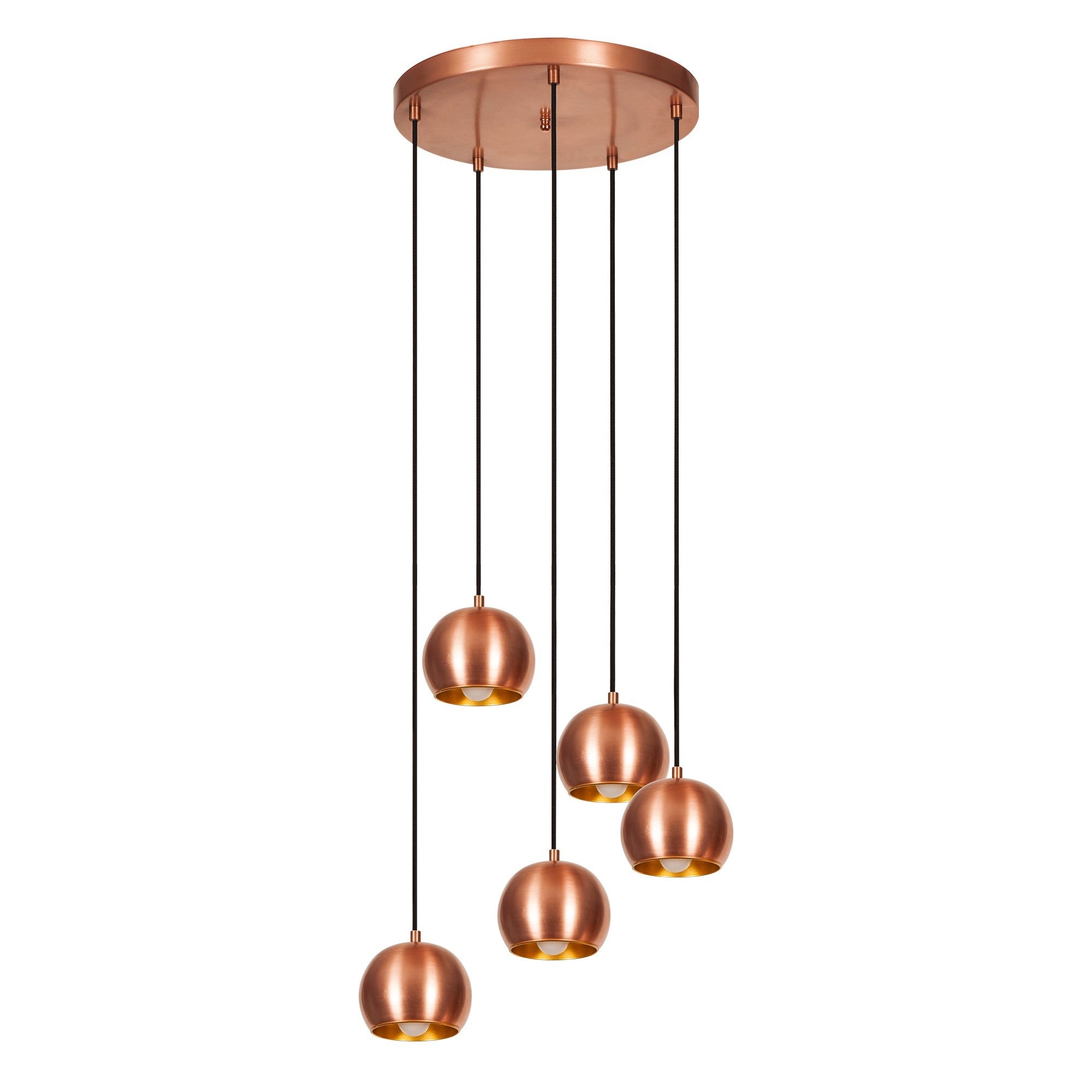 Candeeiro de Teto moderno de cobre, 48 cm de diâmetro, 108 cm de altura | Corpo de metal, 5 soquetes E27, design escandinavo elegante | Perfeito para espaços glamorosos