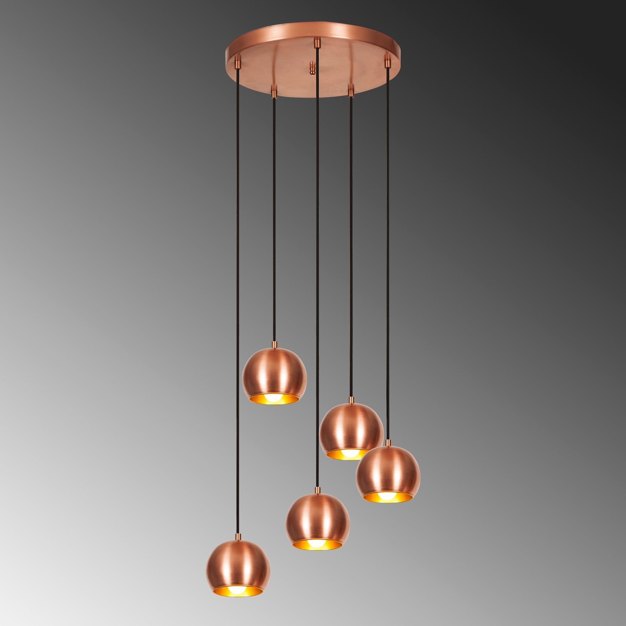 Candeeiro de Teto moderno de cobre, 48 cm de diâmetro, 108 cm de altura | Corpo de metal, 5 soquetes E27, design escandinavo elegante | Perfeito para espaços glamorosos