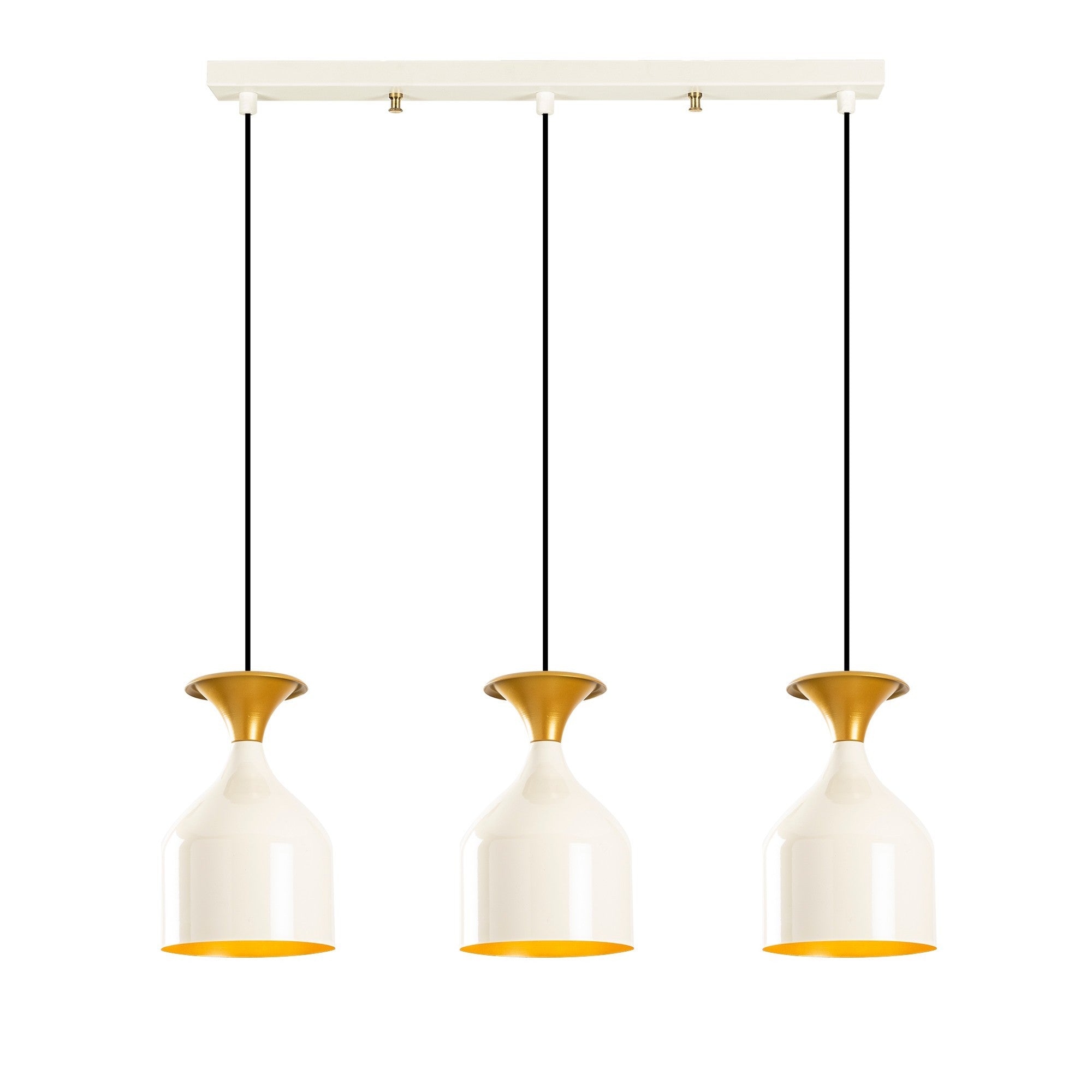 Candeeiro de Teto moderno, branco e dourado, 67 x 17 cm, altura: 113 cm | Corpo de ferro, 3 x E27 máx. 40 W | Design escandinavo elegante para espaços glamorosos