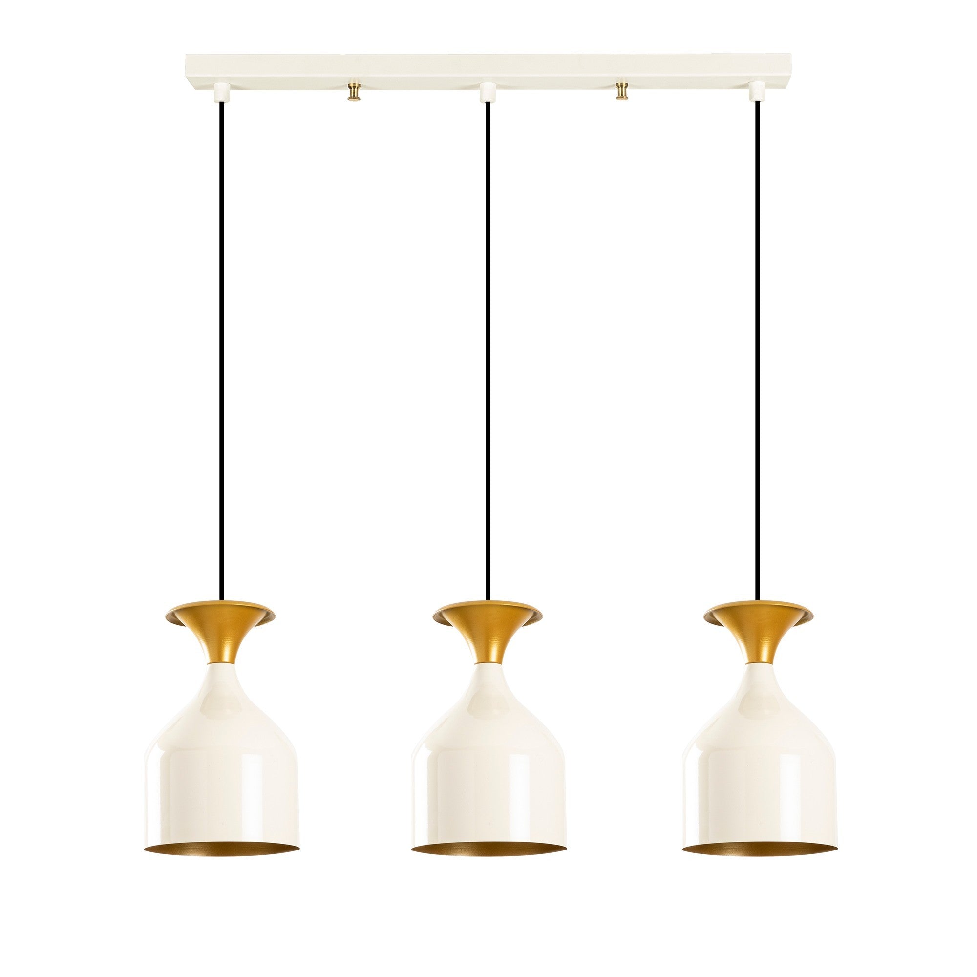 Candeeiro de Teto moderno, branco e dourado, 67 x 17 cm, altura: 113 cm | Corpo de ferro, 3 x E27 máx. 40 W | Design escandinavo elegante para espaços glamorosos