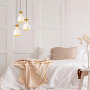 Candeeiro de Teto Moderno e Elegante, Branco e Dourado, 40 cm de Diâmetro, 113 cm de Altura | Corpo em Metal, 3 Soquetes E27, IP20 | Perfeito para Decoração Glamourosa e Escandinava