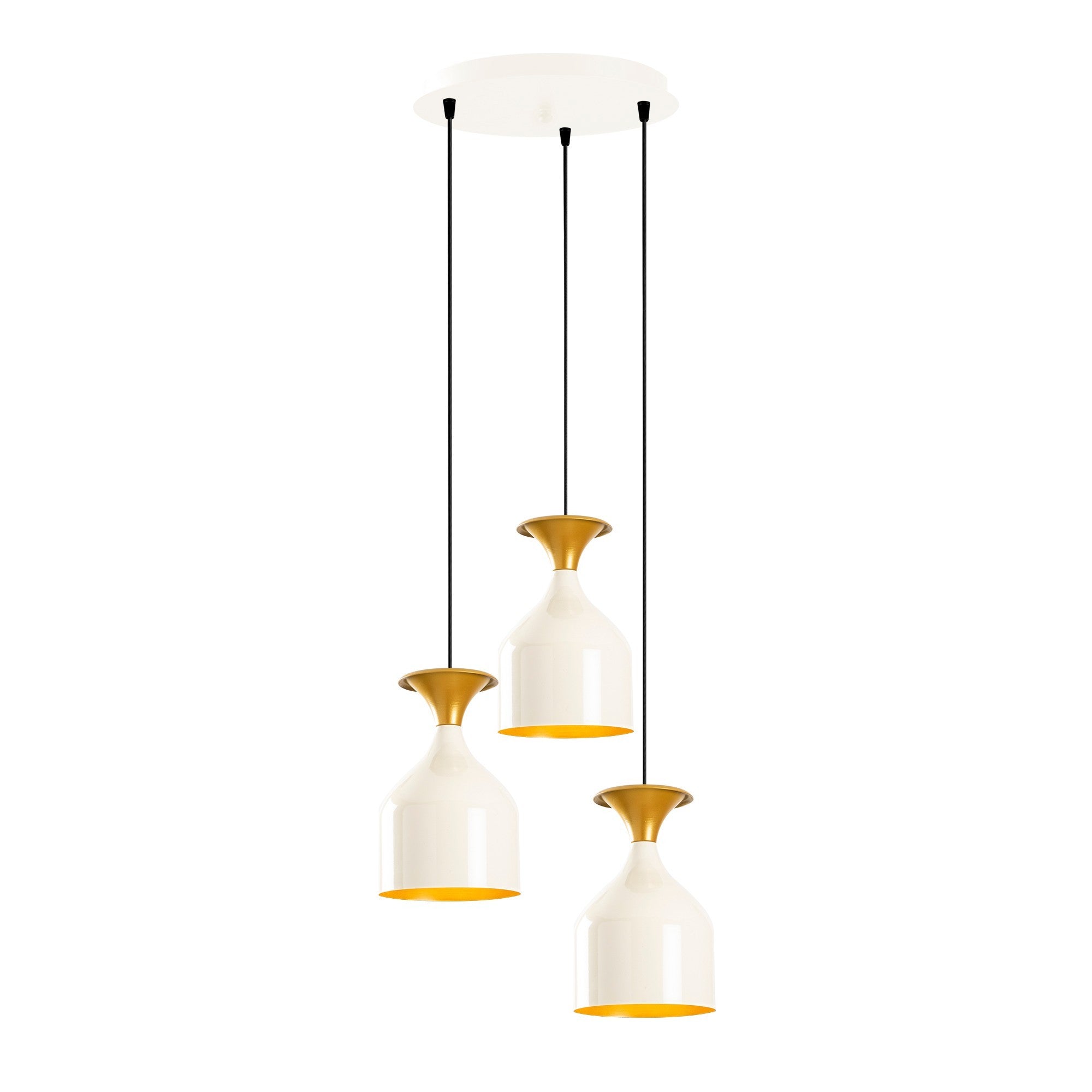 Candeeiro de Teto Moderno e Elegante, Branco e Dourado, 40 cm de Diâmetro, 113 cm de Altura | Corpo em Metal, 3 Soquetes E27, IP20 | Perfeito para Decoração Glamourosa e Escandinava