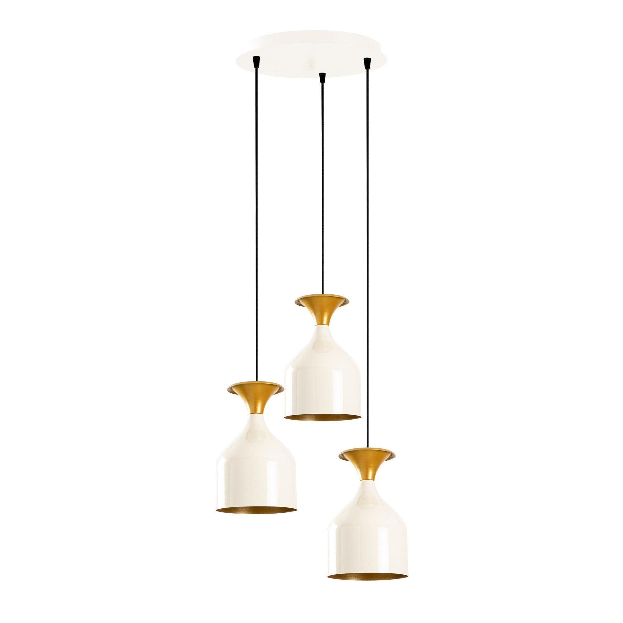Candeeiro de Teto Moderno e Elegante, Branco e Dourado, 40 cm de Diâmetro, 113 cm de Altura | Corpo em Metal, 3 Soquetes E27, IP20 | Perfeito para Decoração Glamourosa e Escandinava