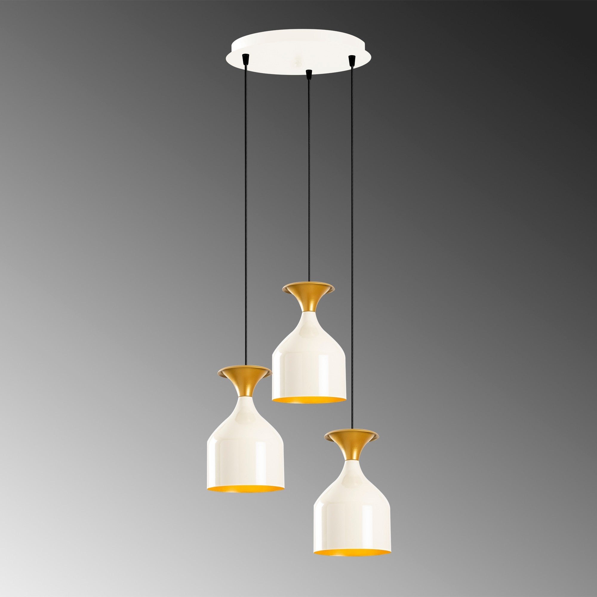 Candeeiro de Teto Moderno e Elegante, Branco e Dourado, 40 cm de Diâmetro, 113 cm de Altura | Corpo em Metal, 3 Soquetes E27, IP20 | Perfeito para Decoração Glamourosa e Escandinava
