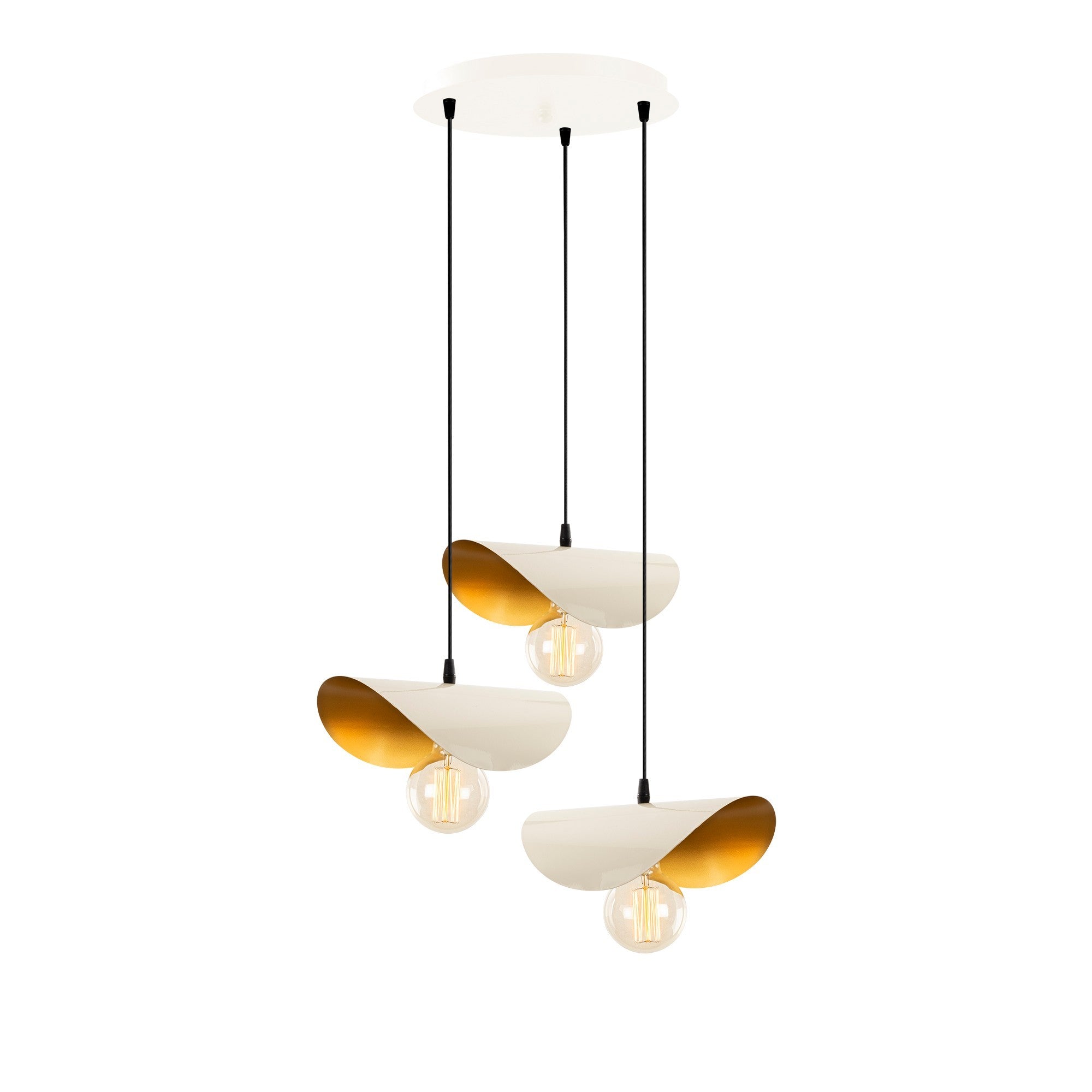 Candeeiro de Teto Moderno e Elegante, Branco e Dourado, 45 cm de Diâmetro, 106 cm de Altura | Corpo em Metal, 3 x E27 máx. 40 W | Design Escandinavo Glamouroso para Decoração de Casa