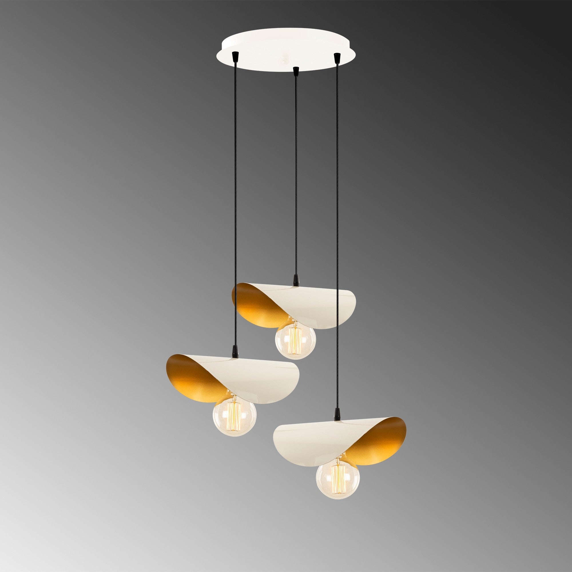 Candeeiro de Teto Moderno e Elegante, Branco e Dourado, 45 cm de Diâmetro, 106 cm de Altura | Corpo em Metal, 3 x E27 máx. 40 W | Design Escandinavo Glamouroso para Decoração de Casa