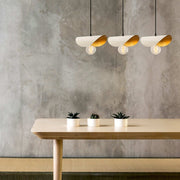 Candeeiro de Teto moderno, branco e dourado, 80 x 17 cm, altura 106 cm | Corpo de ferro, 3 x E27 máx. 40 W | Design glamouroso e escandinavo para espaços elegantes