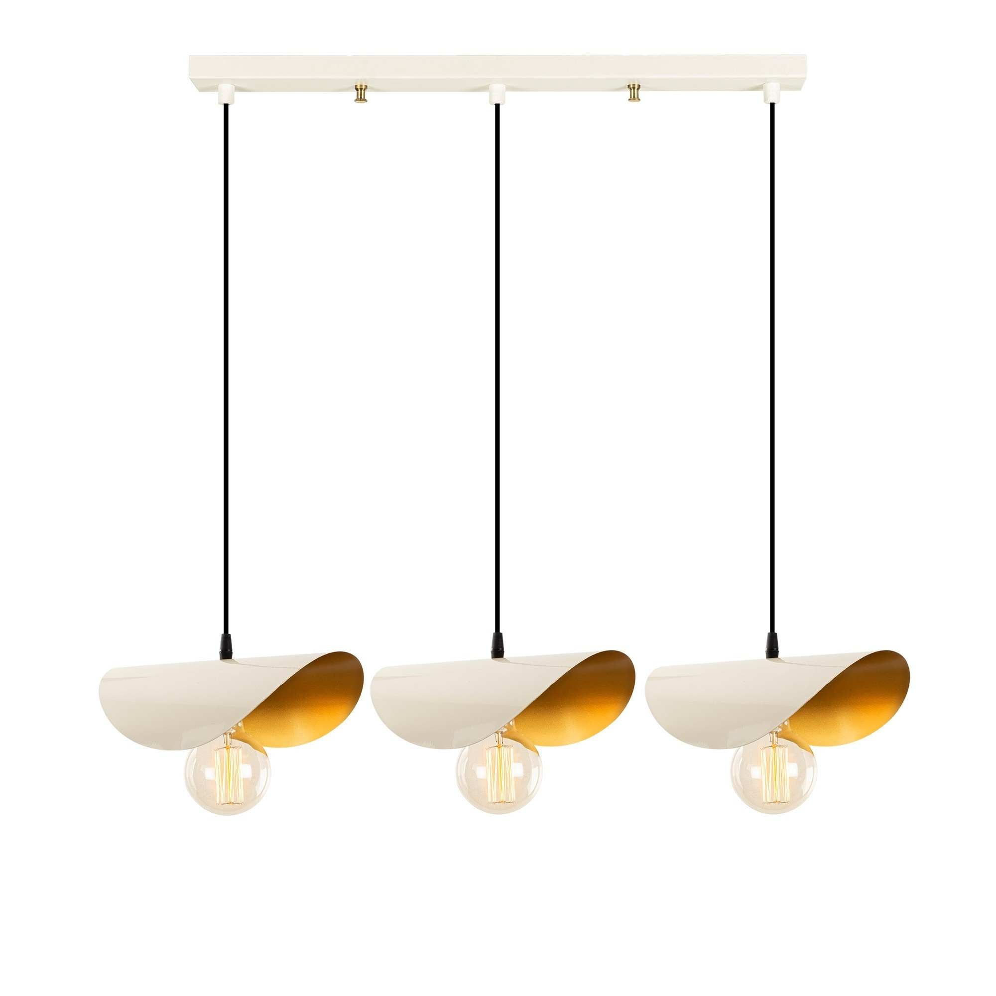 Candeeiro de Teto moderno, branco e dourado, 80 x 17 cm, altura 106 cm | Corpo de ferro, 3 x E27 máx. 40 W | Design glamouroso e escandinavo para espaços elegantes