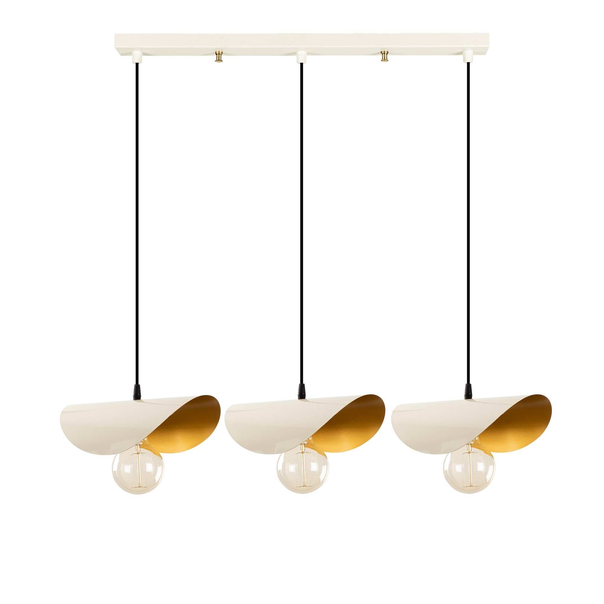 Candeeiro de Teto moderno, branco e dourado, 80 x 17 cm, altura 106 cm | Corpo de ferro, 3 x E27 máx. 40 W | Design glamouroso e escandinavo para espaços elegantes
