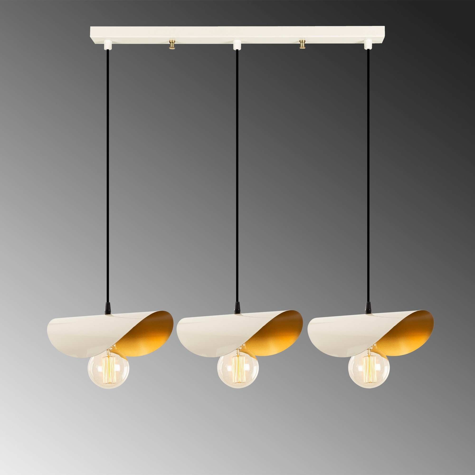 Candeeiro de Teto moderno, branco e dourado, 80 x 17 cm, altura 106 cm | Corpo de ferro, 3 x E27 máx. 40 W | Design glamouroso e escandinavo para espaços elegantes