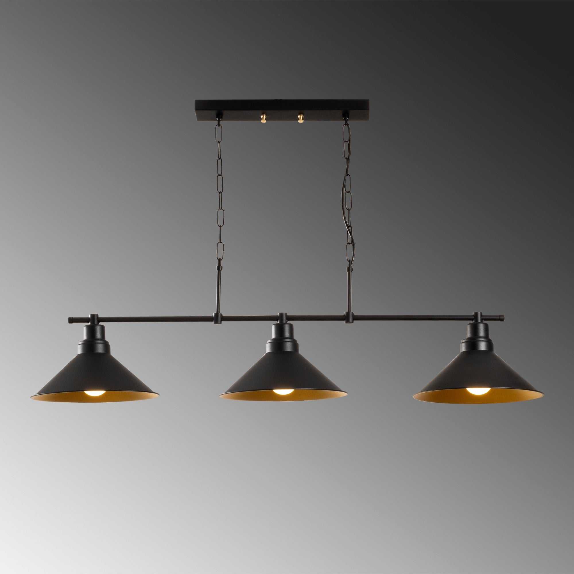 Candeeiro de Teto Industrial Moderno, Corpo em Metal Preto, 108 x 24 cm, Altura 55 cm | 3 x E27 Máx. 40 W | Design Escandinavo Elegante para Casa e Escritório