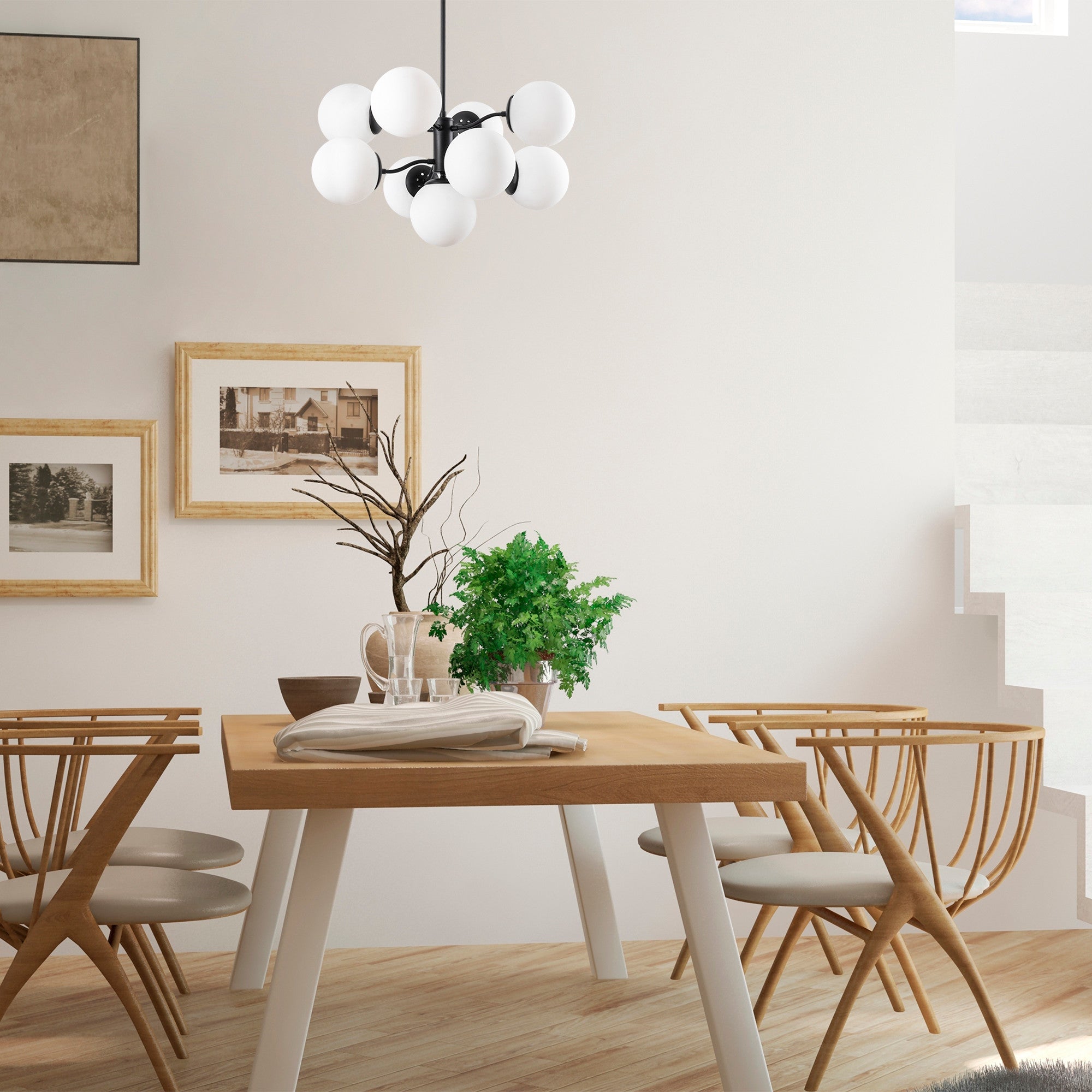 Candeeiro de Teto preto moderno, 70 cm de diâmetro, 80 cm de altura | Corpo de metal, tampa de vidro, 9 x E27 máx. 40 W | Design industrial e escandinavo elegante para casa