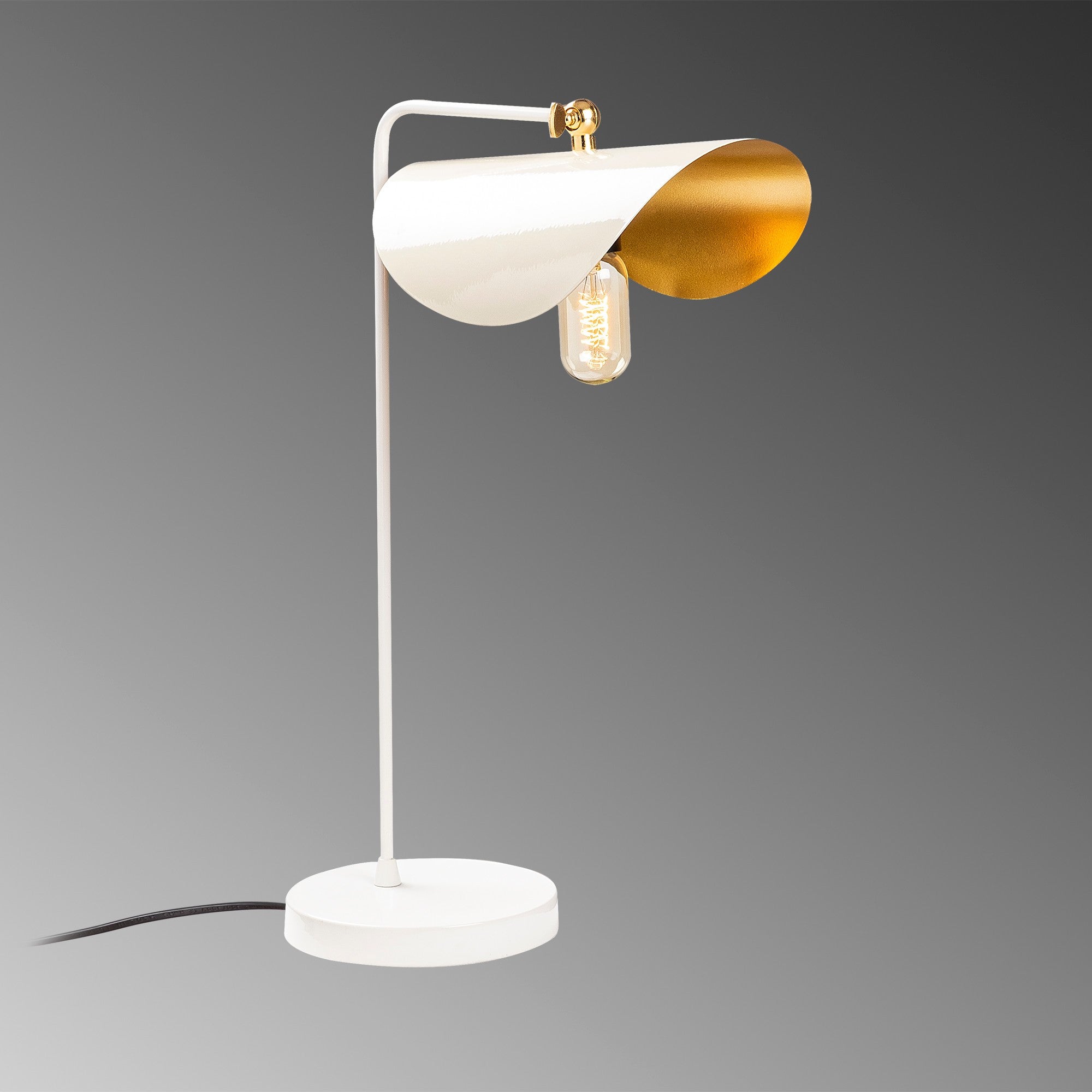 Candeeiro de Mesa Moderna, Branca e Dourada, 52 cm de Altura | Corpo em Metal, Soquete E27 máx. 40 W | Design Escandinavo Elegante para Decoração de Casa e Escritório