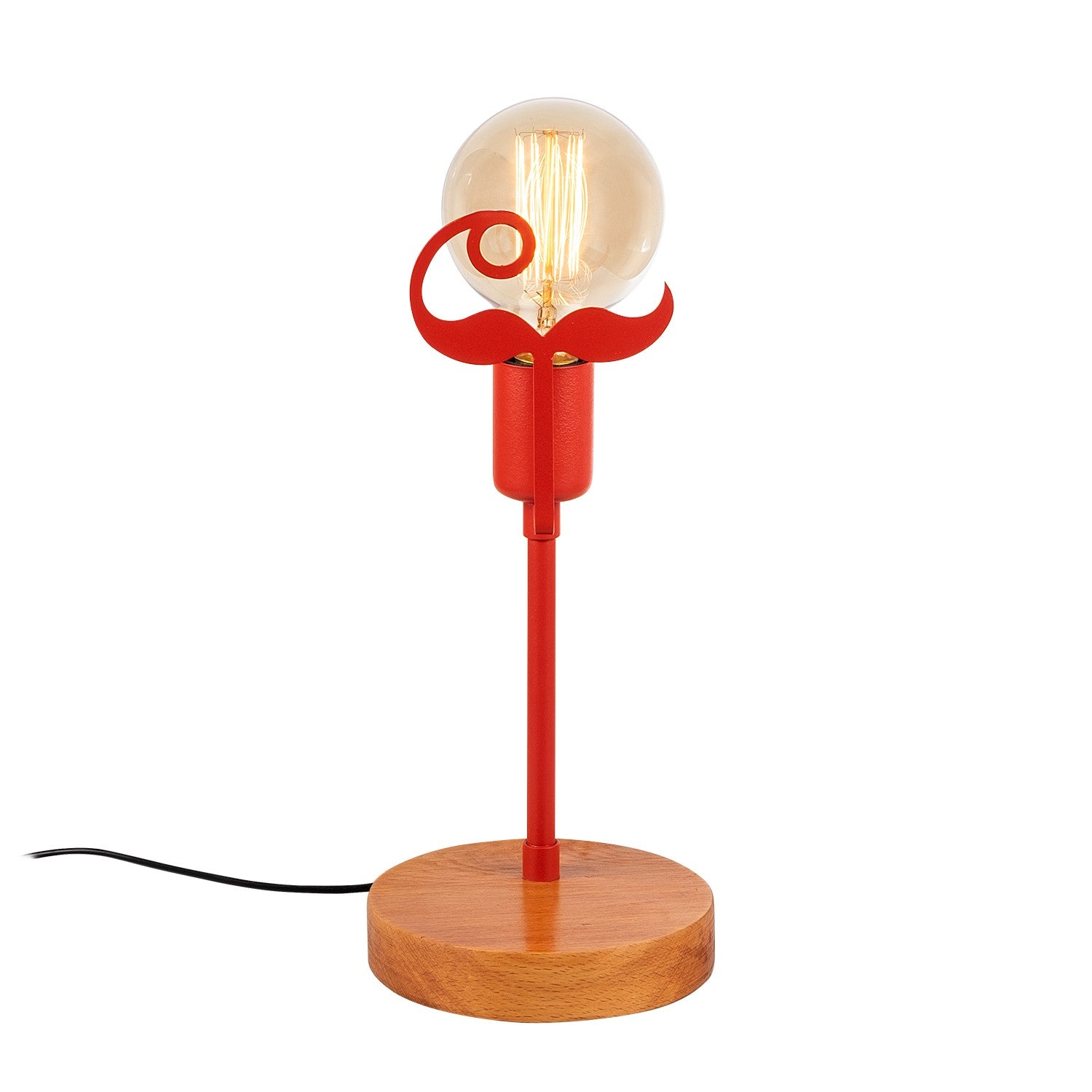 Candeeiro de Mesa Moderna com Corpo de Metal e Base de Madeira, 15 x 15 cm, Altura: 35 cm | Soquete E27, Máx. 40 W | Design Elegante em Nogueira e Vermelho para Decoração em Tons Pastel