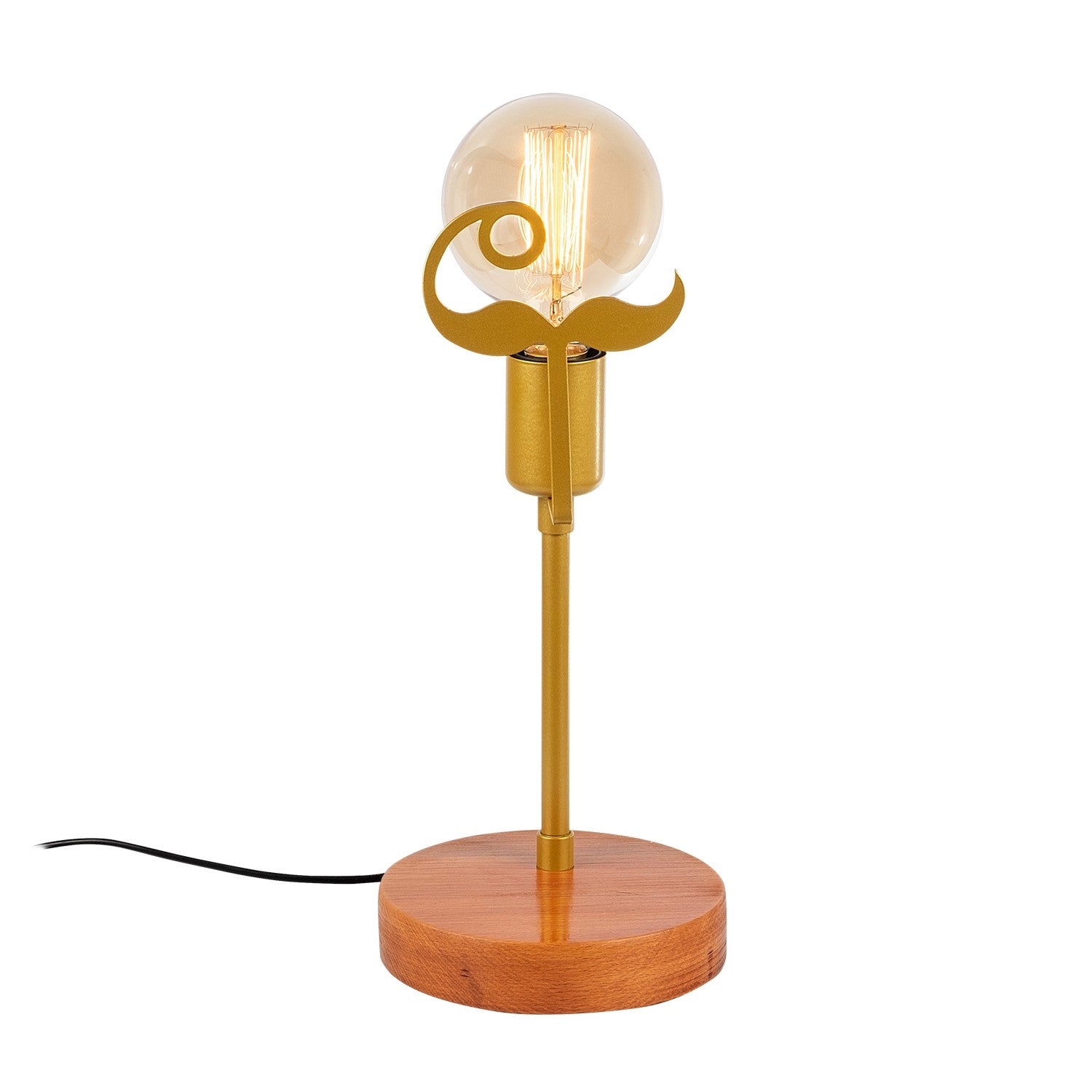 Candeeiro de Mesa elegante com corpo de metal e base de madeira, 15 x 15 cm, altura: 35 cm | Soquete E27, máx. 40 W | Design elegante em nogueira e dourado para espaços modernos