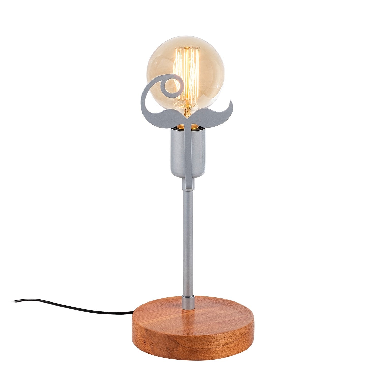 Candeeiro de Mesa Moderna com Corpo de Metal e Base de Madeira, 15 x 15 cm, Altura 35 cm, Soquete E27, Nogueira e Prata | Iluminação Elegante para Casa e Escritório