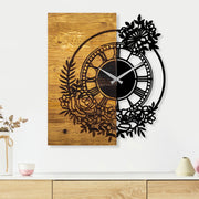 Relógio de parede decorativo elegante de madeira, 58 x 3 x 51 cm | 100% madeira e metal, mecanismo silencioso | Acabamento exclusivo em nogueira e preto, perfeito para qualquer ambiente