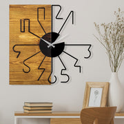Relógio Decorativo de Parede em Madeira – 58 x 3 x 58 cm – Nogueira e Preto – Madeira e Metal