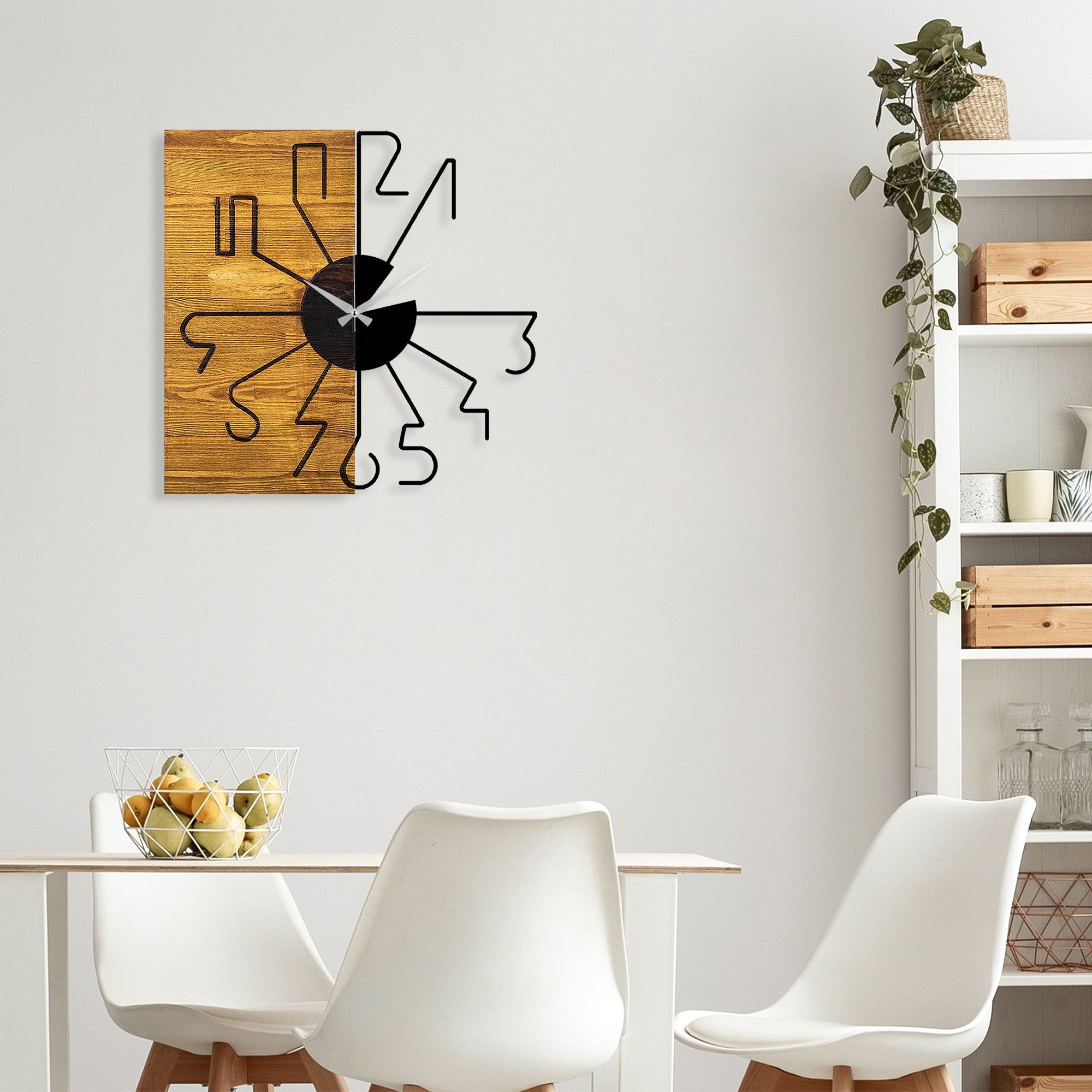 Relógio Decorativo de Parede em Madeira – 58 x 3 x 58 cm – Nogueira e Preto – Madeira e Metal