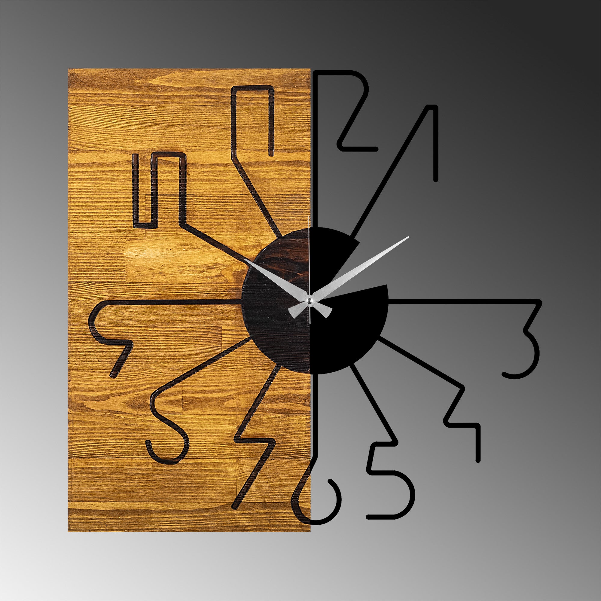 Relógio Decorativo de Parede em Madeira – 58 x 3 x 58 cm – Nogueira e Preto – Madeira e Metal