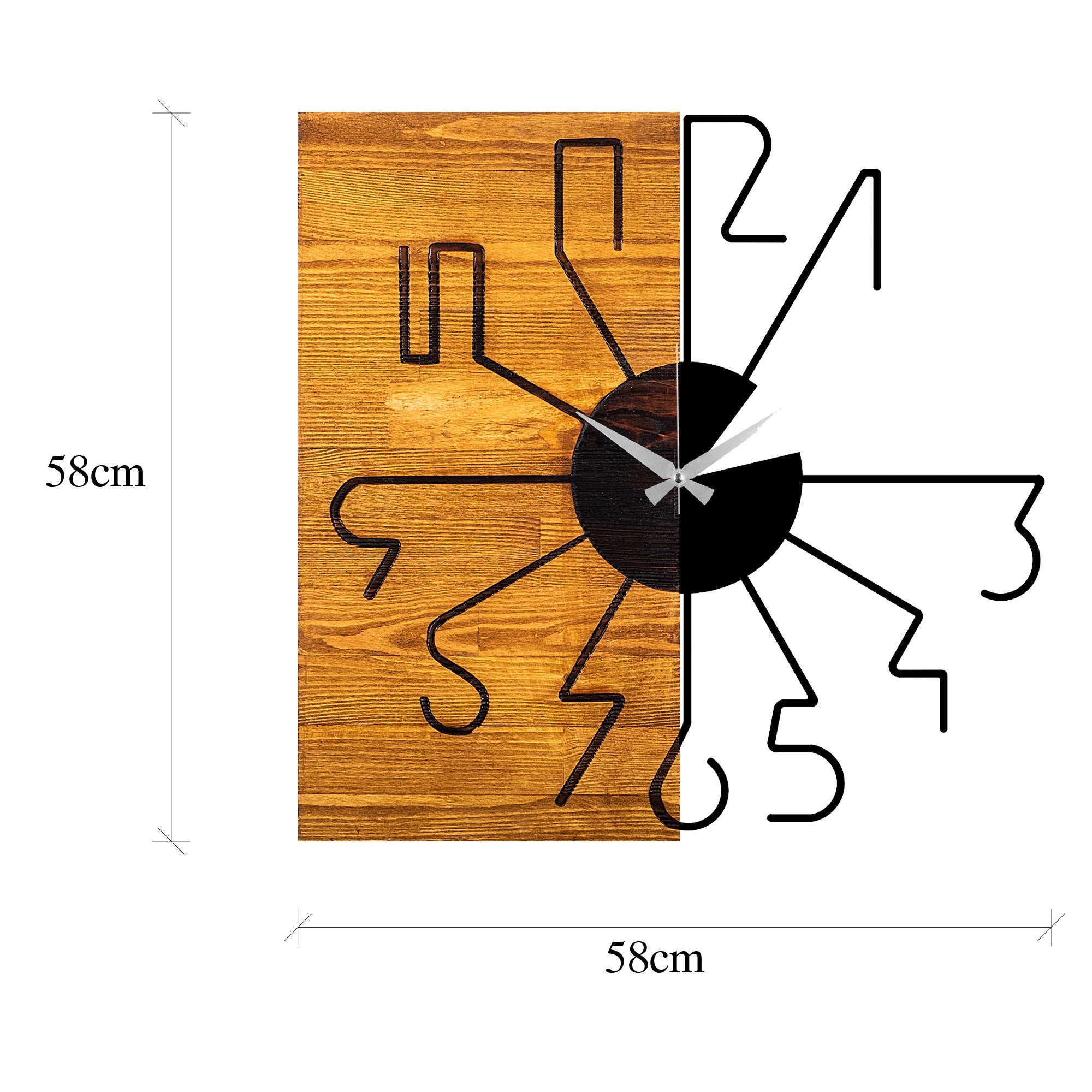 Relógio Decorativo de Parede em Madeira – 58 x 3 x 58 cm – Nogueira e Preto – Madeira e Metal