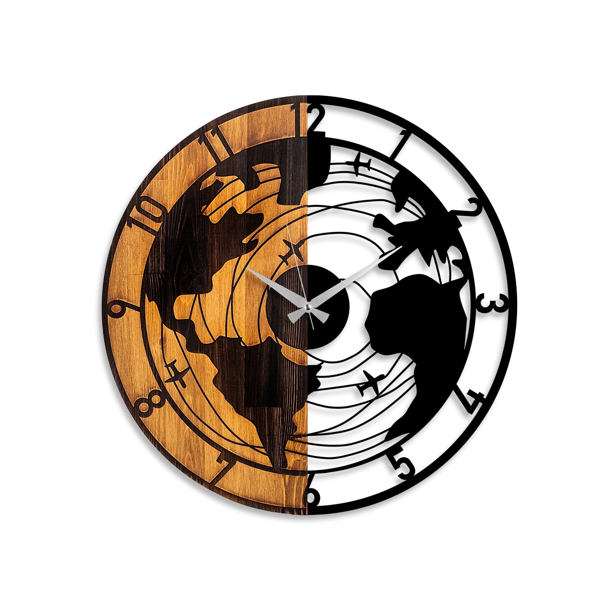 Relógio de parede decorativo elegante de madeira, 56 x 3 x 56 cm | 100% madeira e metal, mecanismo silencioso | Acabamento exclusivo em nogueira e preto, perfeito para qualquer ambiente
