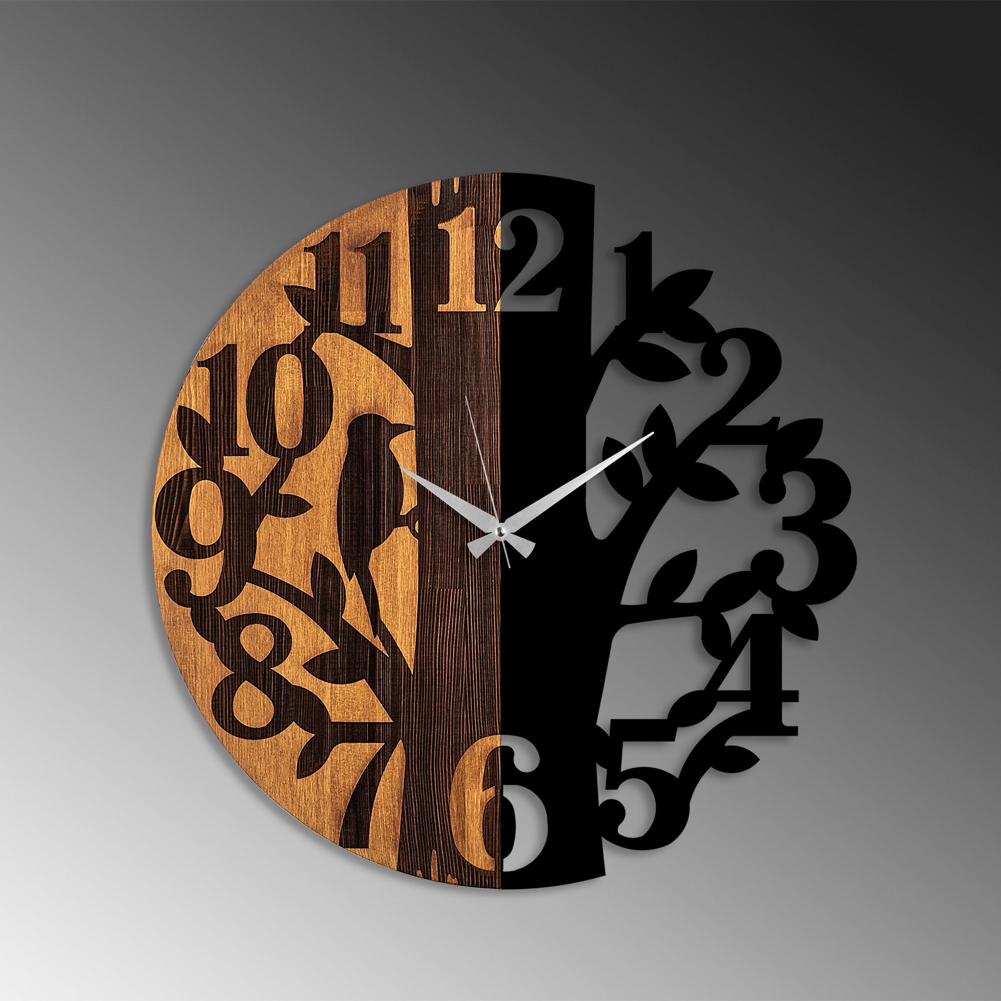 Relógio de Parede Decorativo – 56 cm – Noz e Preto – Madeira e Metal