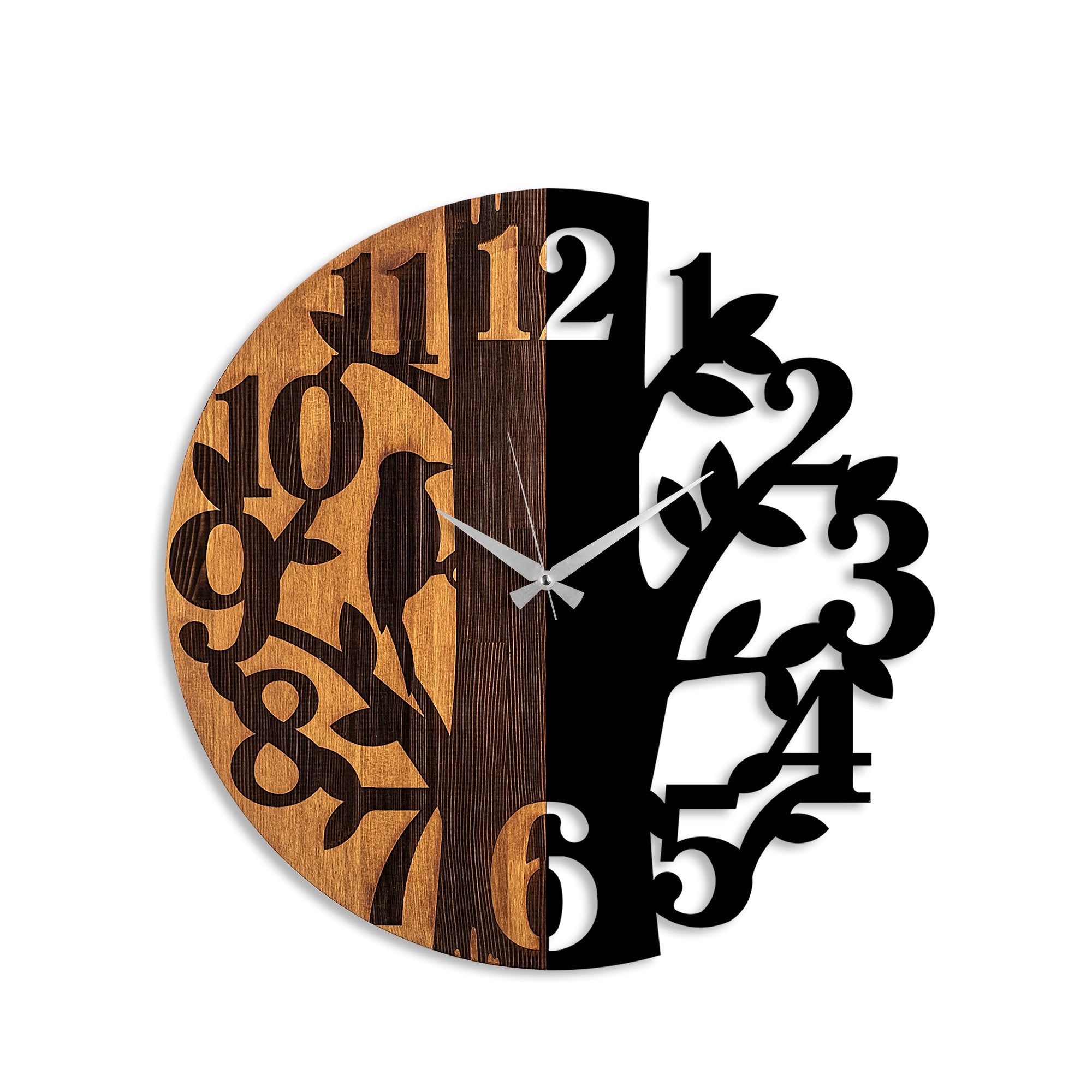 Relógio de Parede Decorativo – 56 cm – Noz e Preto – Madeira e Metal