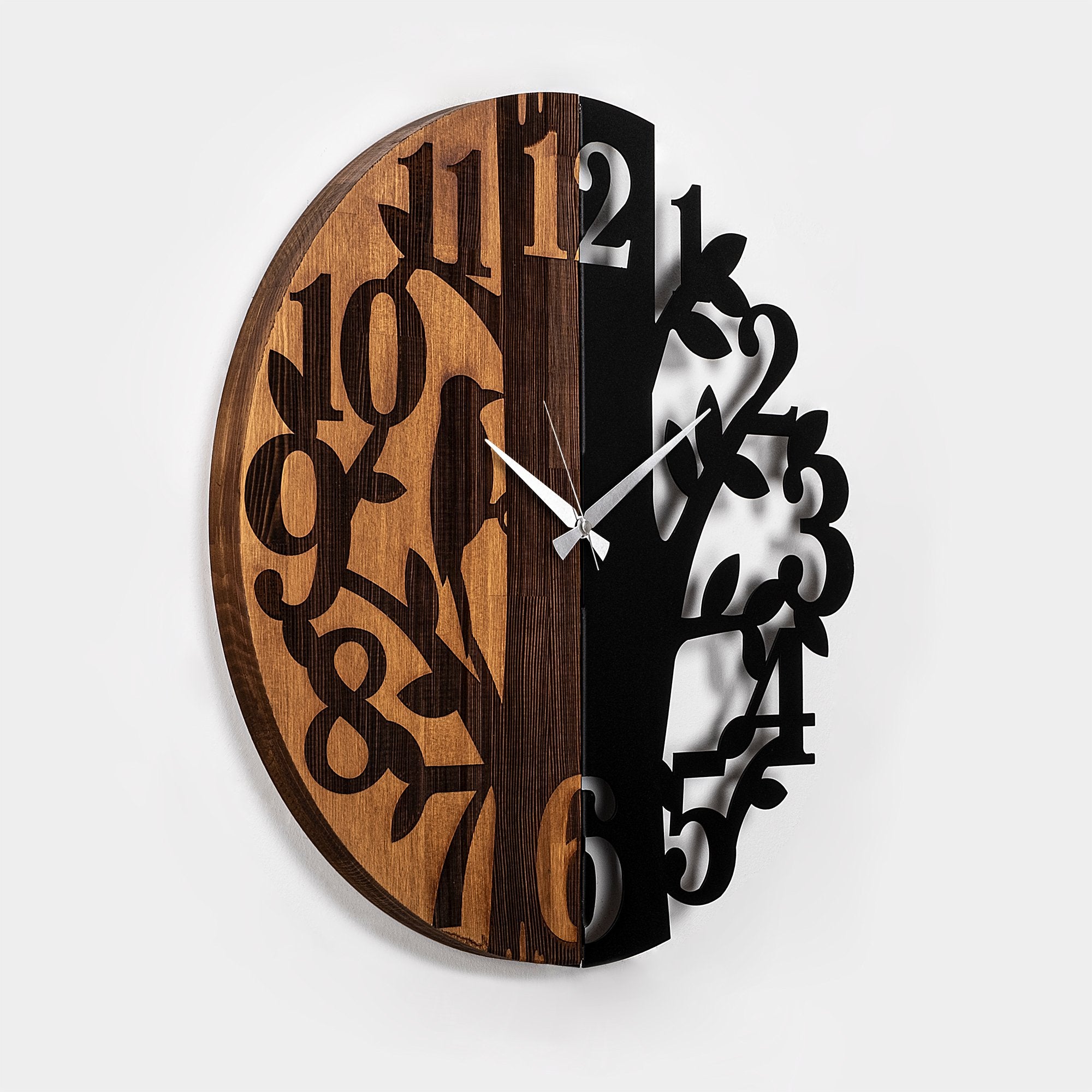 Relógio de Parede Decorativo – 56 cm – Noz e Preto – Madeira e Metal