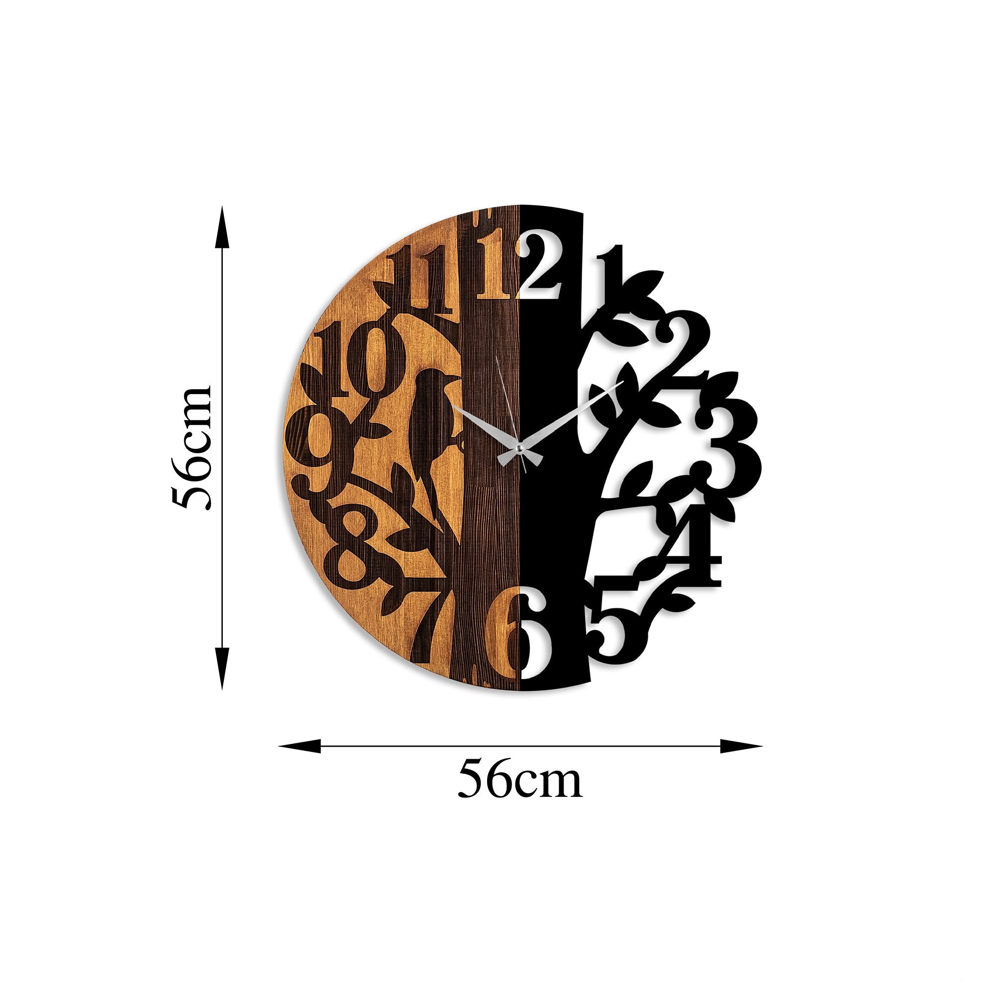 Relógio de Parede Decorativo – 56 cm – Noz e Preto – Madeira e Metal