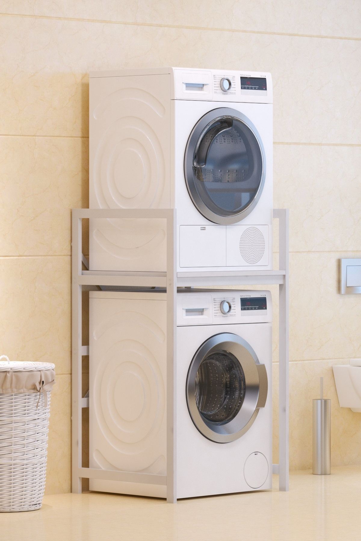 Armário para Máquina de Lavar – 70 cm x 116 cm x 60 cm – Branco – Metal e Aglomerado