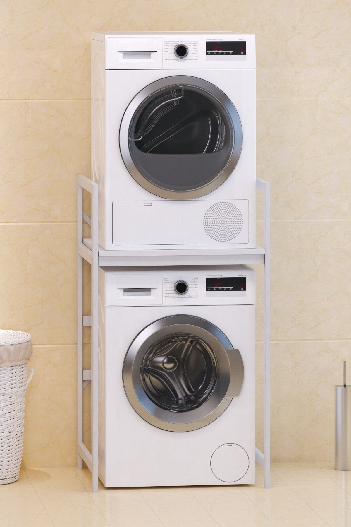 Armário para Máquina de Lavar – 70 cm x 116 cm x 60 cm – Branco – Metal e Aglomerado