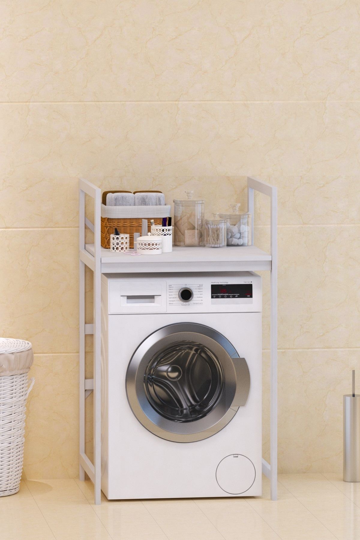 Armário para Máquina de Lavar – 70 cm x 116 cm x 60 cm – Branco – Metal e Aglomerado