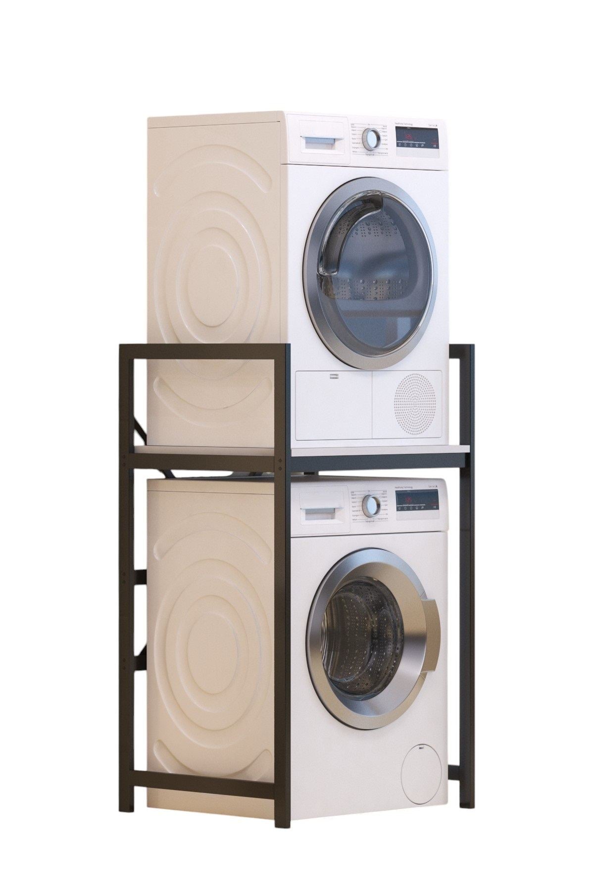 Armário para Máquina de Lavar – 70 cm x 116 cm x 60 cm – Branco e Preto – Metal e Aglomerado