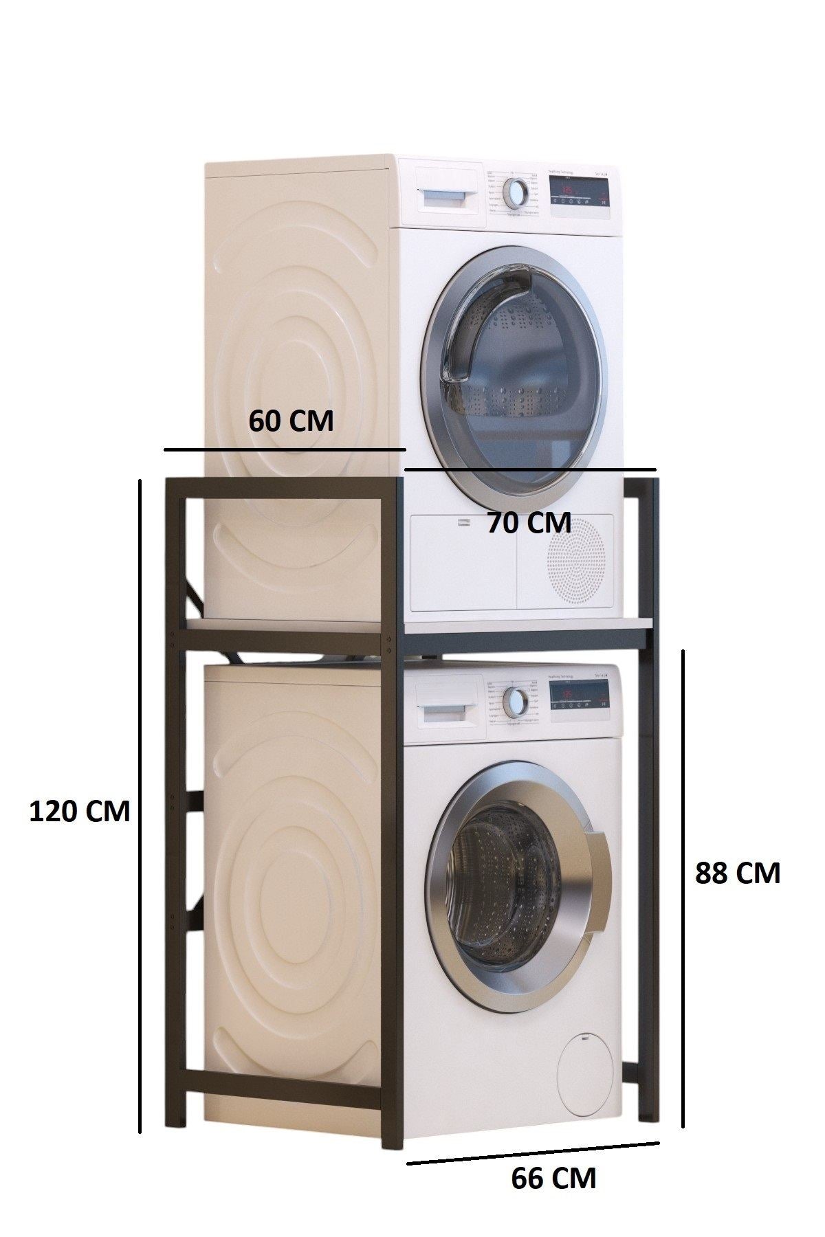 Armário para Máquina de Lavar – 70 cm x 116 cm x 60 cm – Branco e Preto – Metal e Aglomerado