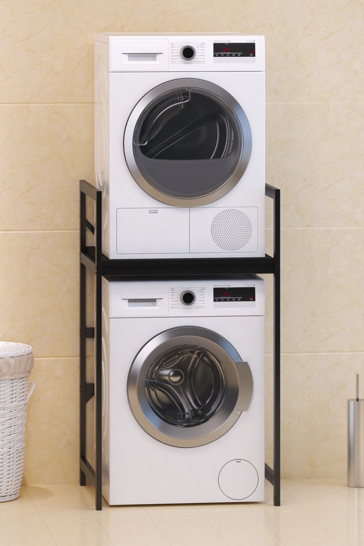 Armário para Máquina de Lavar – 70 cm x 116 cm x 60 cm – Preto – Metal