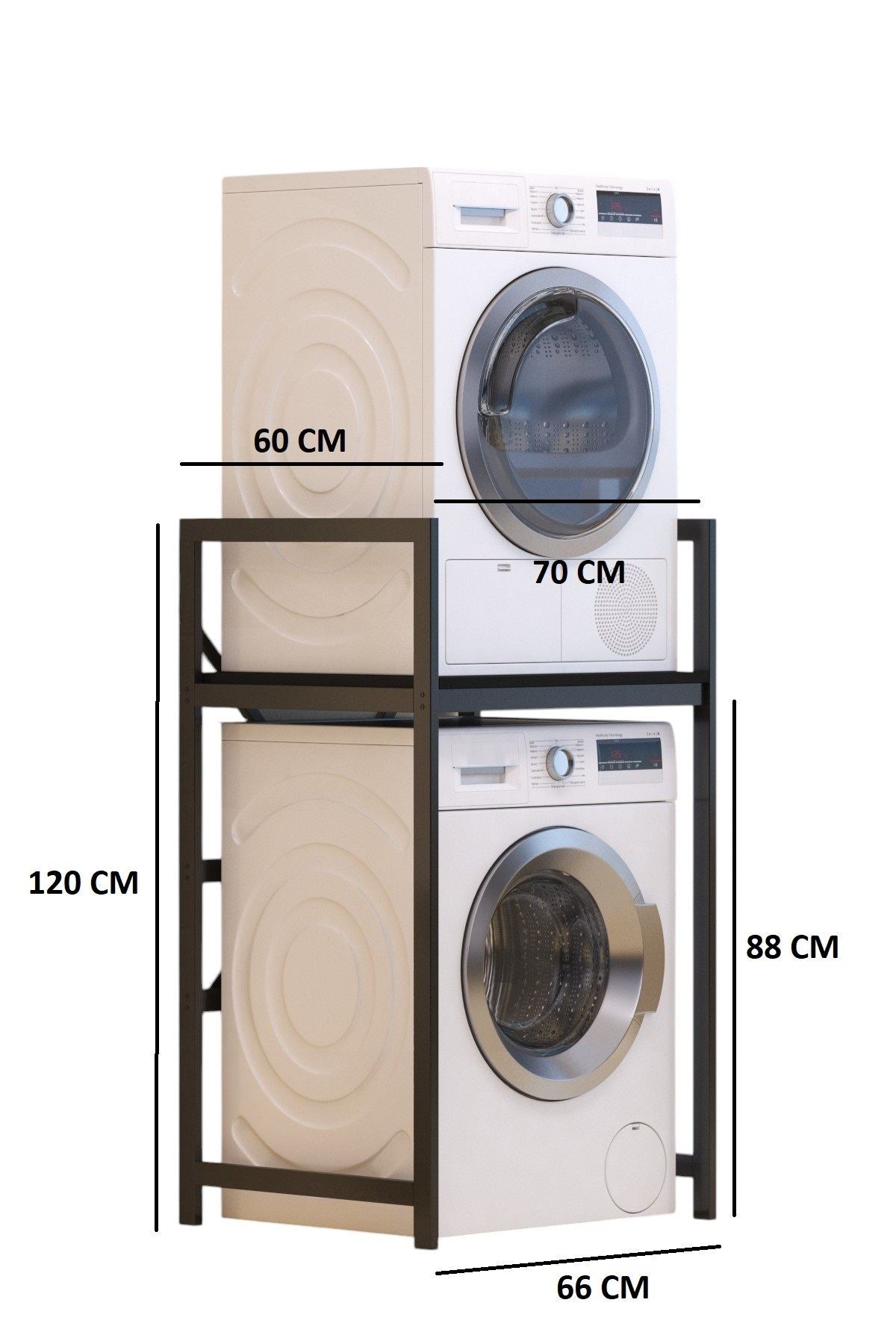 Armário para Máquina de Lavar – 70 cm x 116 cm x 60 cm – Preto – Metal