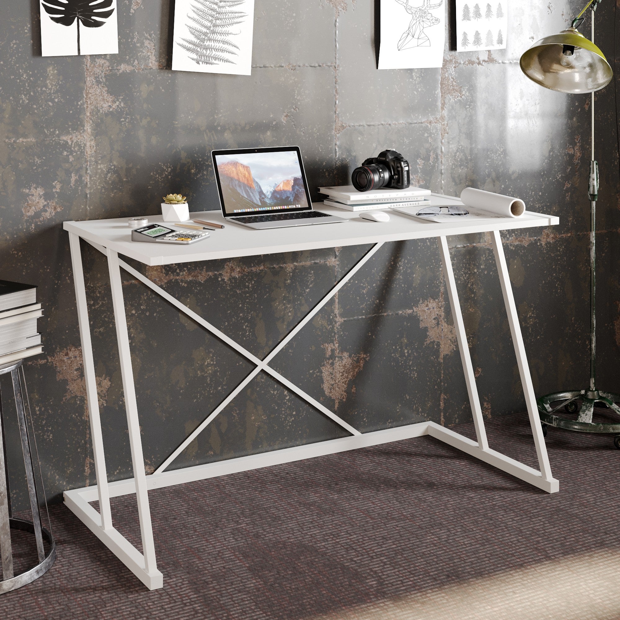 Secretária de Estudo/Escritório Escandinava, Branca, 120 x 75 x 75 cm | Painel de Partículas 100% Revestido em Melamina, 18 mm de Espessura, Pernas de Metal Resistente | Elegante e Funcional para Escritório em Casa