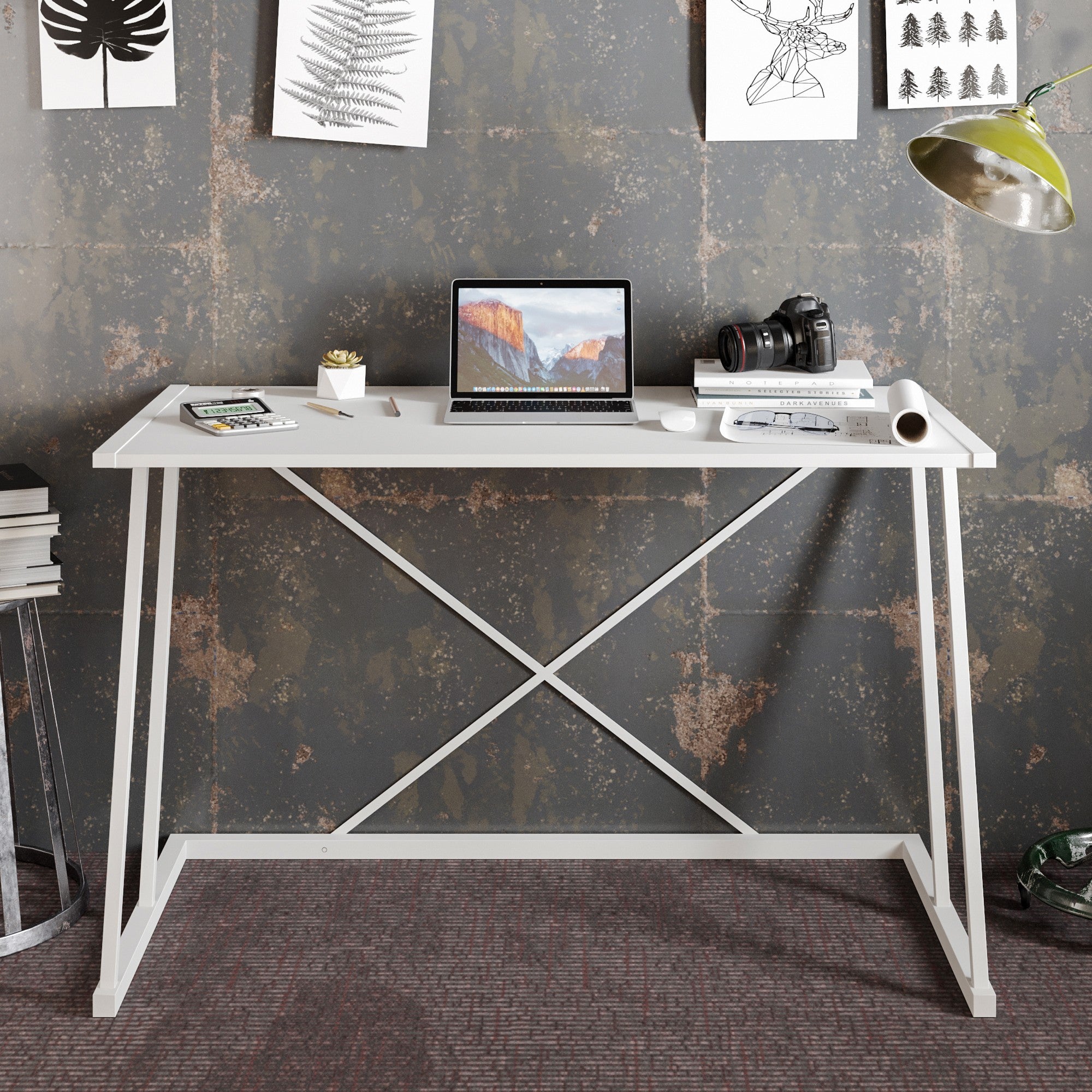 Secretária de Estudo/Escritório Escandinava, Branca, 120 x 75 x 75 cm | Painel de Partículas 100% Revestido em Melamina, 18 mm de Espessura, Pernas de Metal Resistente | Elegante e Funcional para Escritório em Casa