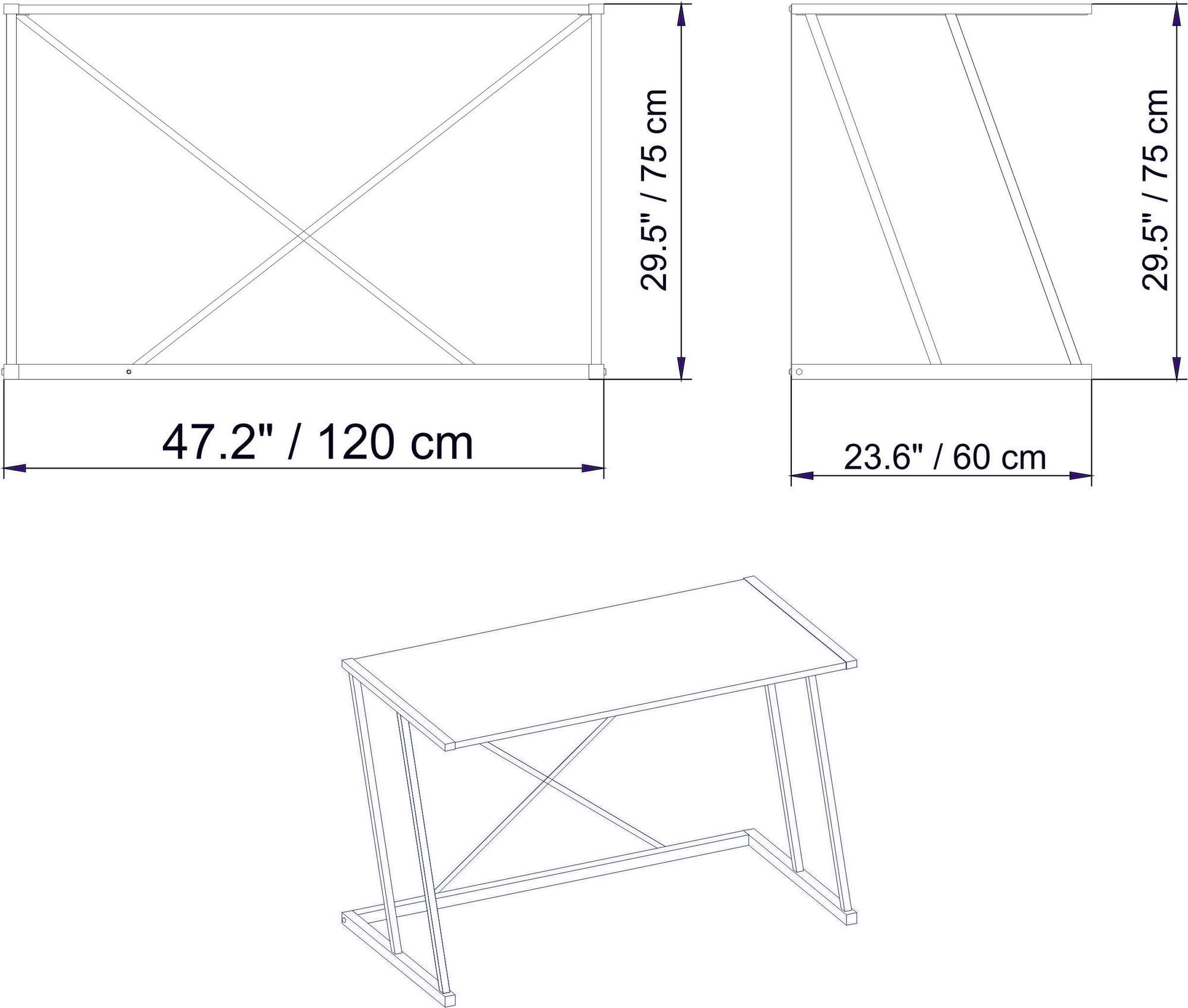 Secretária de Estudo/Escritório Glam, Branca e Dourada, 120 x 75 x 60 cm | Painel de partículas 100% revestido em melamina, 18 mm de espessura, pernas de metal resistentes | Design elegante e funcional para espaços modernos