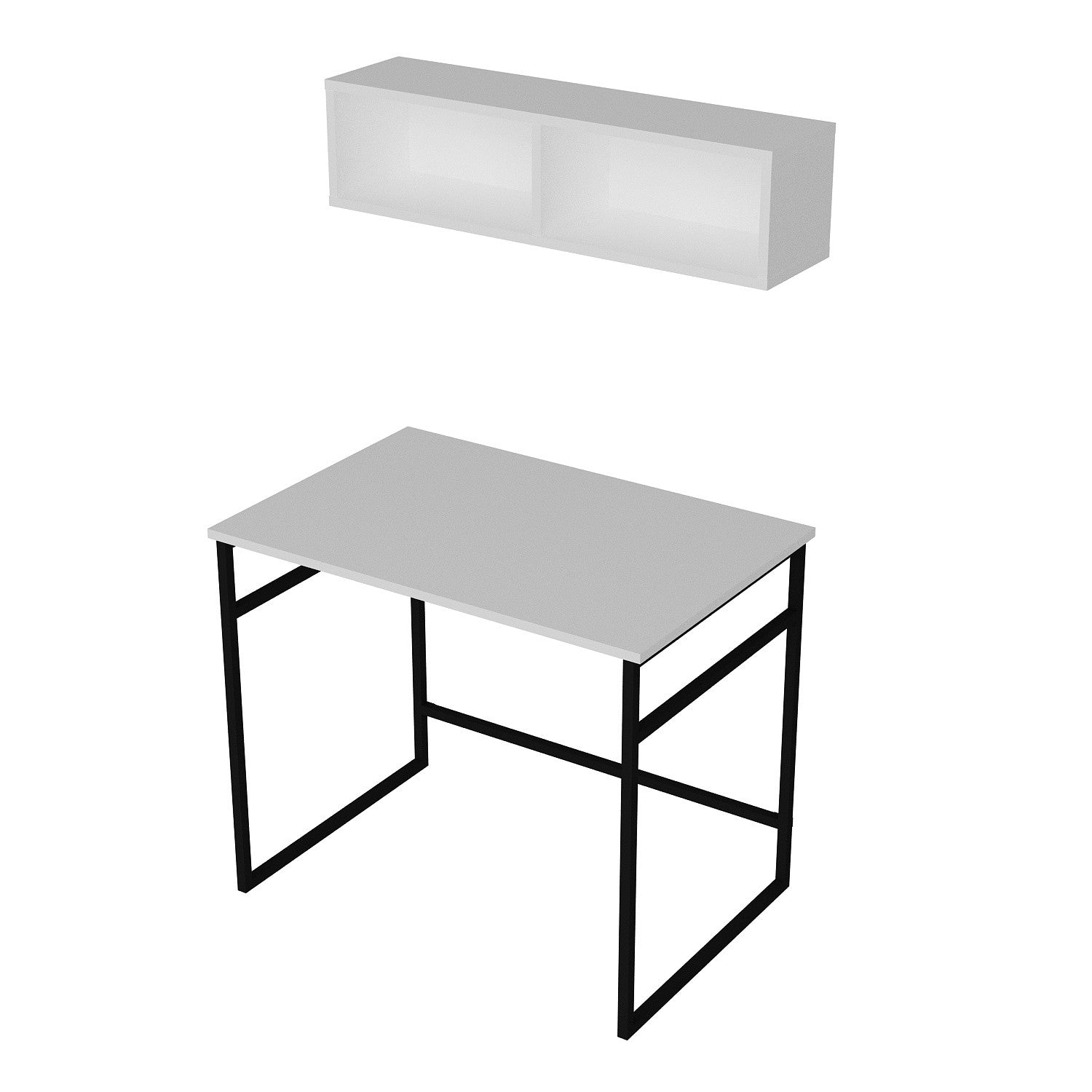 Secretária de Estudo/Escritório Moderna com Prateleira de Parede, Branca e Preta, 90 x 75 x 60 cm | Painel de Partículas 100% Revestido em Melamina, 18 mm de Espessura, Pernas de Metal Resistente | Design Elegante Inspirado em Hotel